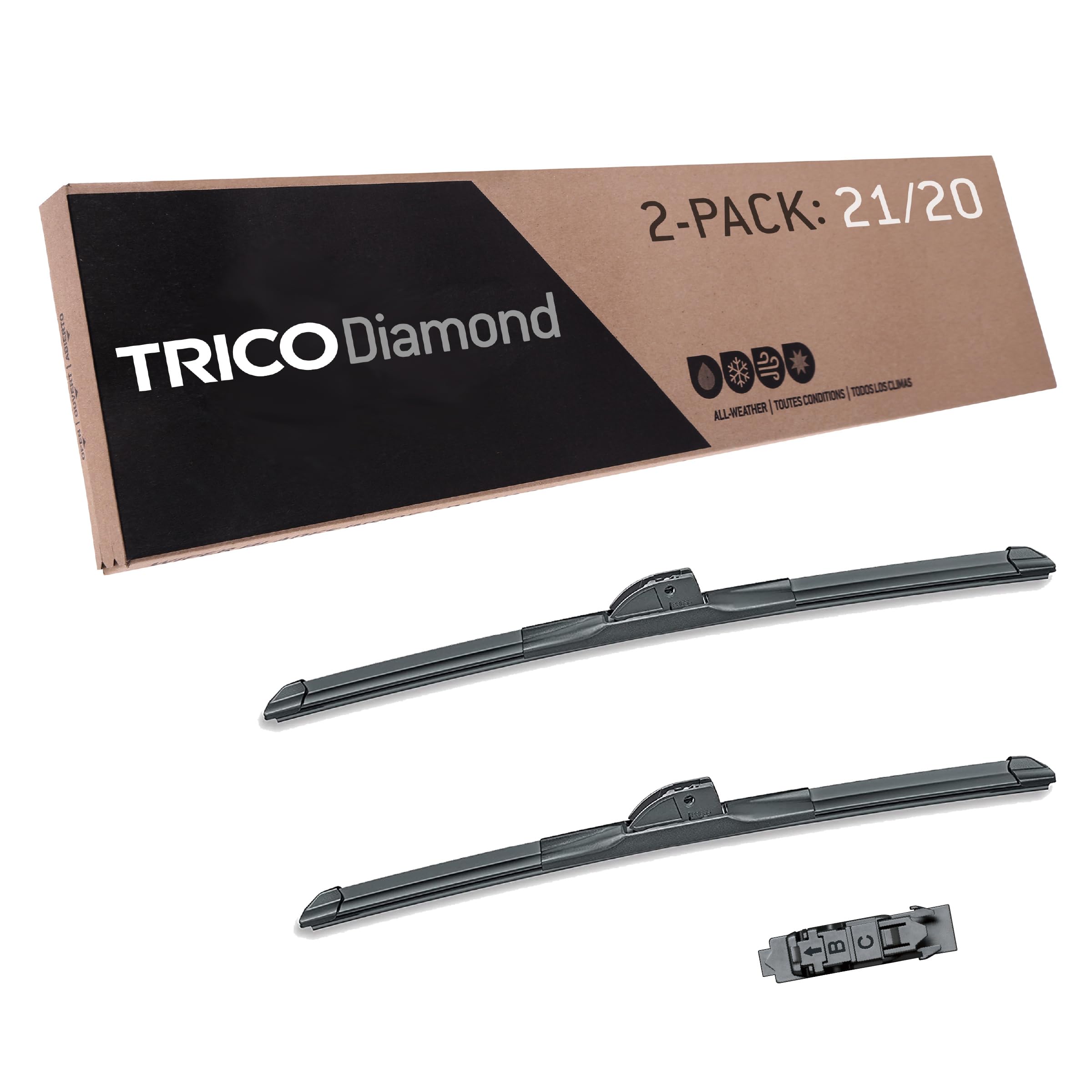 TRICO Diamond 21" + 20" Super Premium Automotive Replacement Windshield Wiper Blades (Set of 2), Passenger and Driver Side All-Weather Beam Wiper Blades for Select Vehicle Models (Item #25-2120)