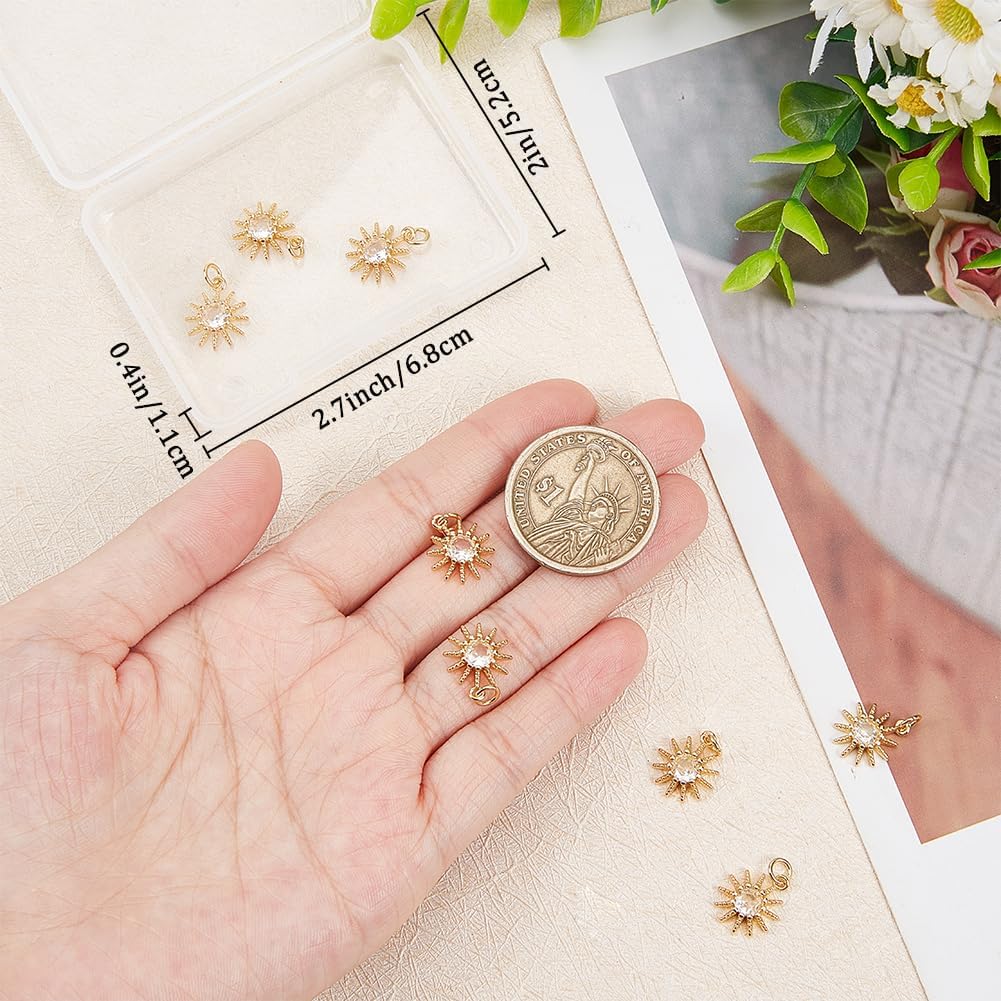 Beebeecraft 1 Box 10Pcs Sun Charms 18K Gold Plated Brass Cubic Zirconia Celestial Shape Pendant with Jump Ring for Jewelry Making DIY Bracelet Necklace Findings - Image 3