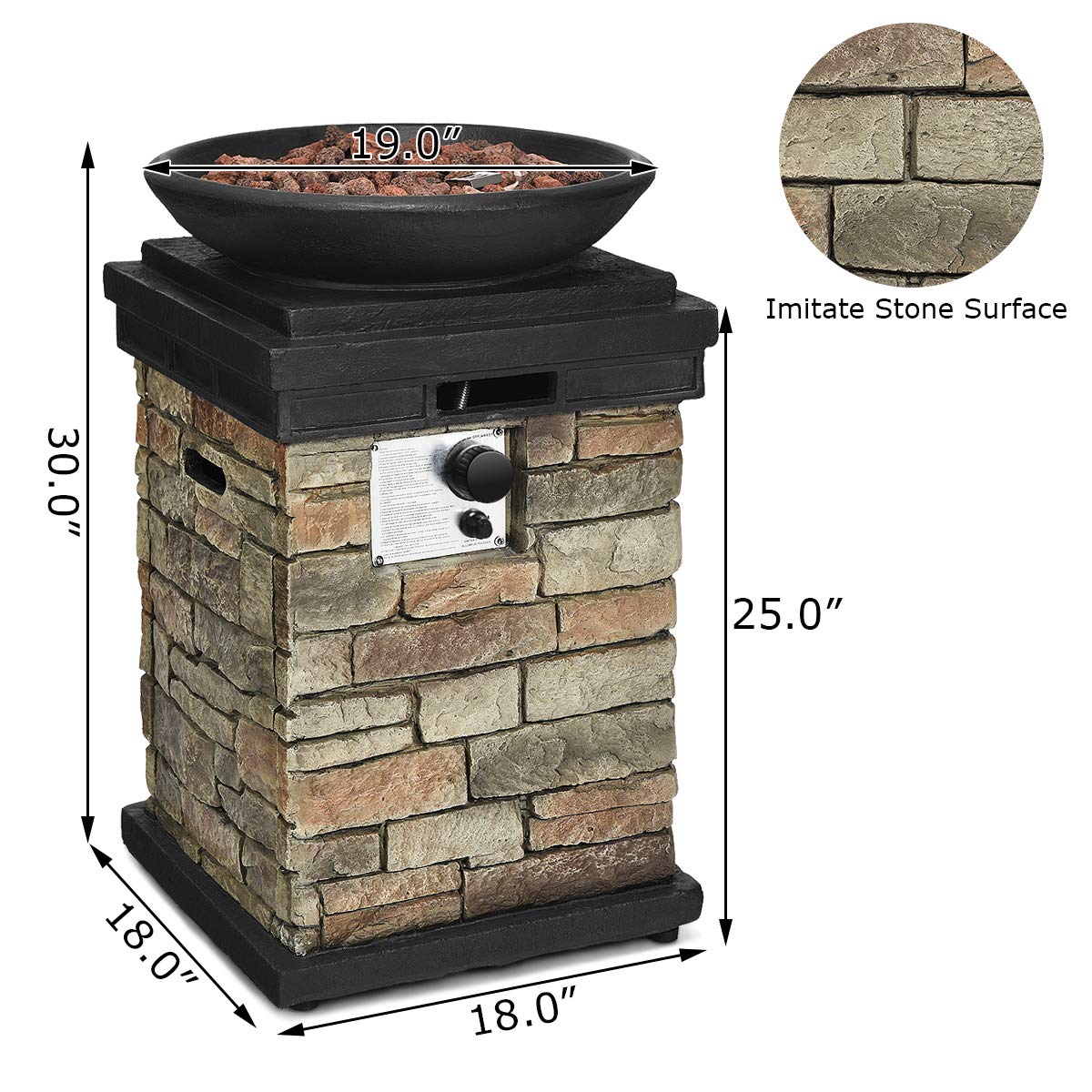 Giantex Propane Firebowl Column, 40,000 BTU Outdoor Gas Fire Pit