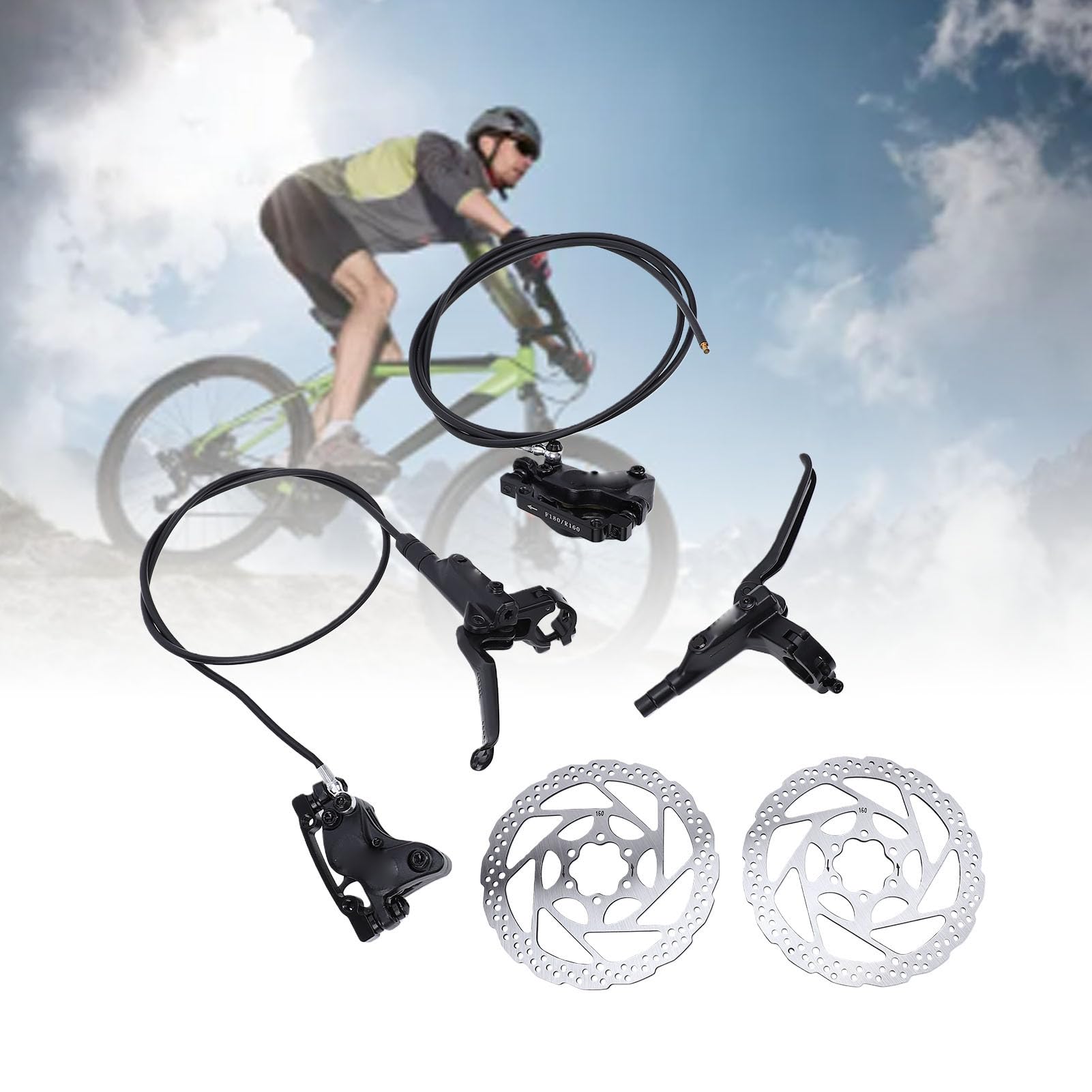 Keenso Hydrauliczny Hamulec Tarczowy Bike, Zacisk Tłokowy ze Stopu Aluminium 4 z siłą Hamowania 641N i Tarczami 160 Mm do Kolarstwa Górskiego