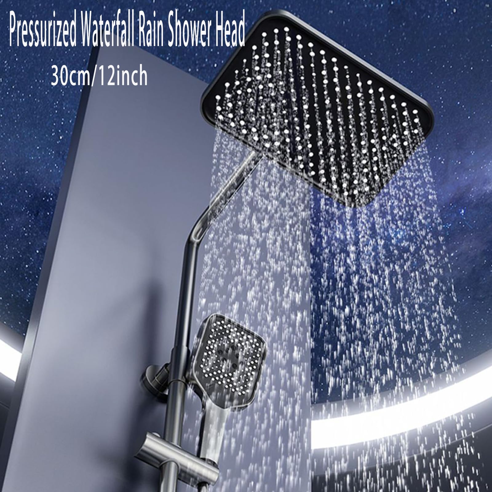 Set Doccia con Rubinetto termostatico e Display Digitale, Accessori a Vista con soffione, doccetta a 3 funzioni, beccuccio per Vasca, doccetta per Bidet, Bianco (Bianco A)