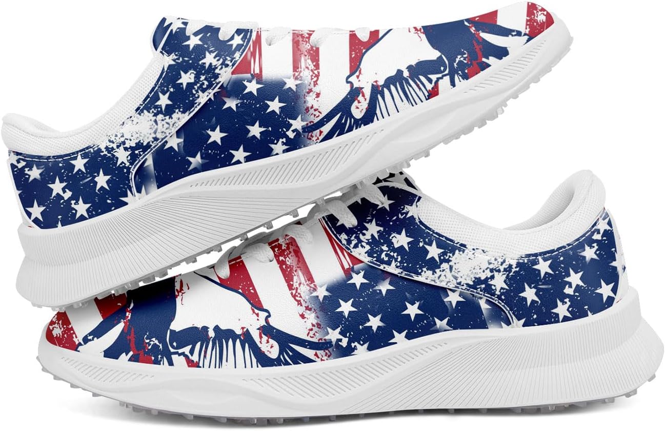 Patriotic Spikeless Golf Shoes for Men, Women's Breathable Golf Sneakers with American Flag Designs Sports Walking Footwear