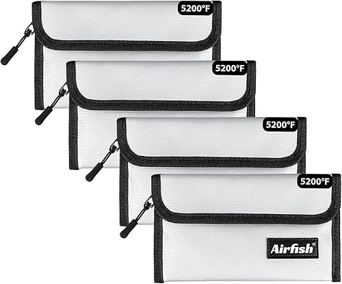 Miniatura 6 de Airfish Cartera ignífuga, 5 x 8 pulgadas, bolsa impermeable con cremallera, pequeña bolsa de efectivo ignífuga para objetos de valor