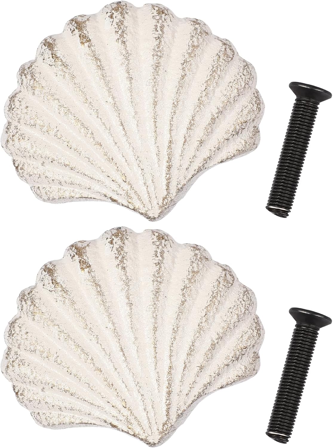 Cabilock Seashell Cabinet Knobs Dresser Drawer Knobs: 2pcs Vintage Coastal Drawer Pulls Handles for Cupboard Wardrobe Cabinet Kitchen