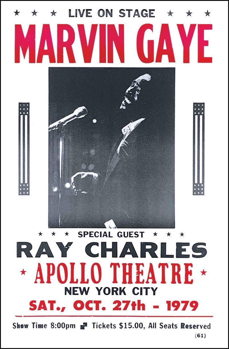 Nostalgia Print Marvin Gaye and Ray Charles at The Apollo Theatre 14" X 22" Vintage Style Concert Poster