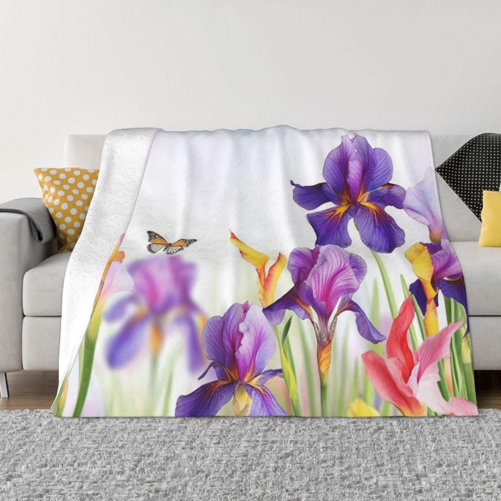 Couverture polaire en flanelle motif iris plaid canapé toutes saisons