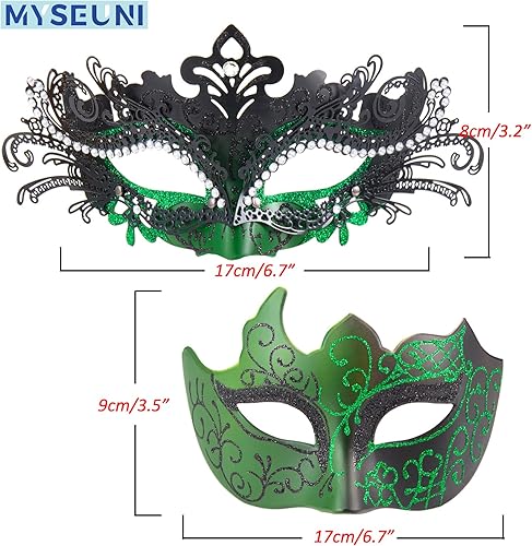 Miniatura 6 de Máscaras de máscaras para parejas Máscara veneciana de filigrana de metal brillante con diamantes de imitación y máscara veneciana para hombre para