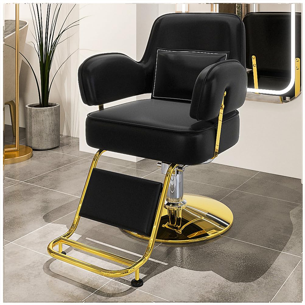 OZBMA Barber Chair, 360° Swivel Reclining Salon Height Adjustable Hydraulic Hairdressing Chair with Footrest for Beauty Salon, Hairdressers,Black,D (Black A)