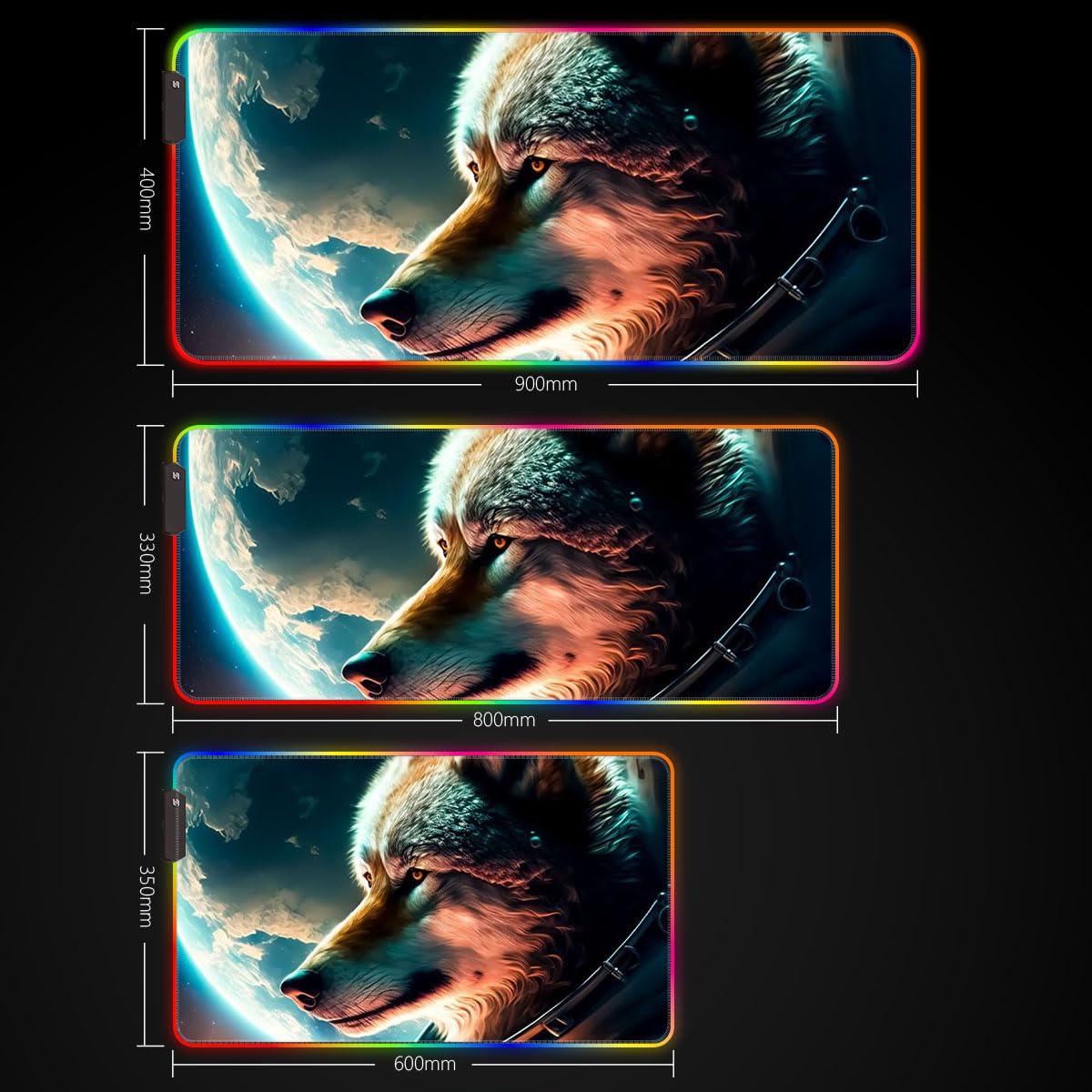 Tappetino per mouse da gioco Lupo LED Gaming Mouse Pad ROG Extended Gamer Mouse Pad (60 x 35 x 0,3 cm) spesso lungo antiscivolo in gomma con bordi cuciti