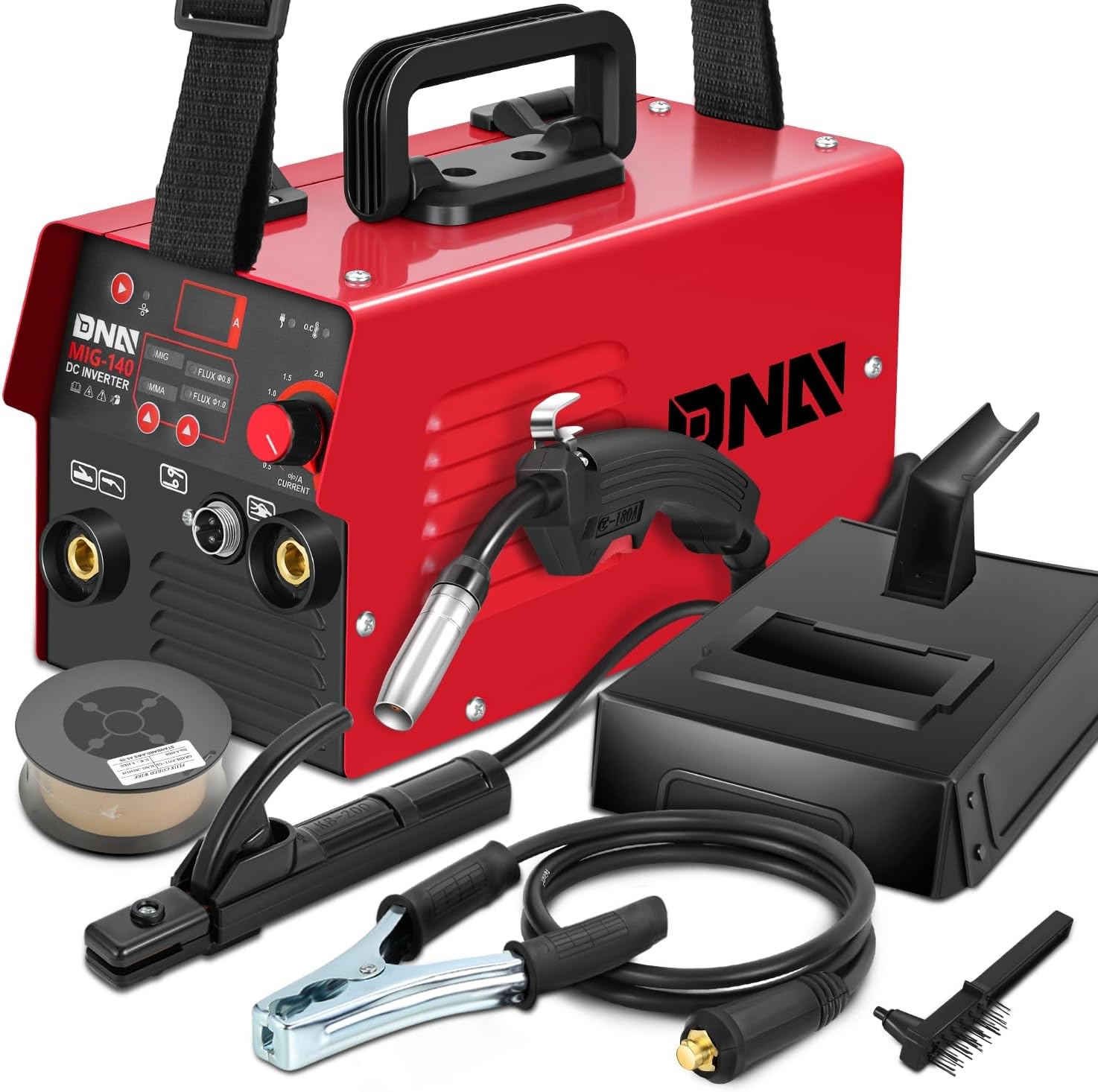 DNA Motoring 140A Portable MIG Welder, 110V Flux Core Welder, 2-in-1 Stick MMA/Flux MIG Welding Machine IGBT Inverter, Automatic Wire Feeding Welder Machine, w/LED Digital Display, TOOLS-00714-RD