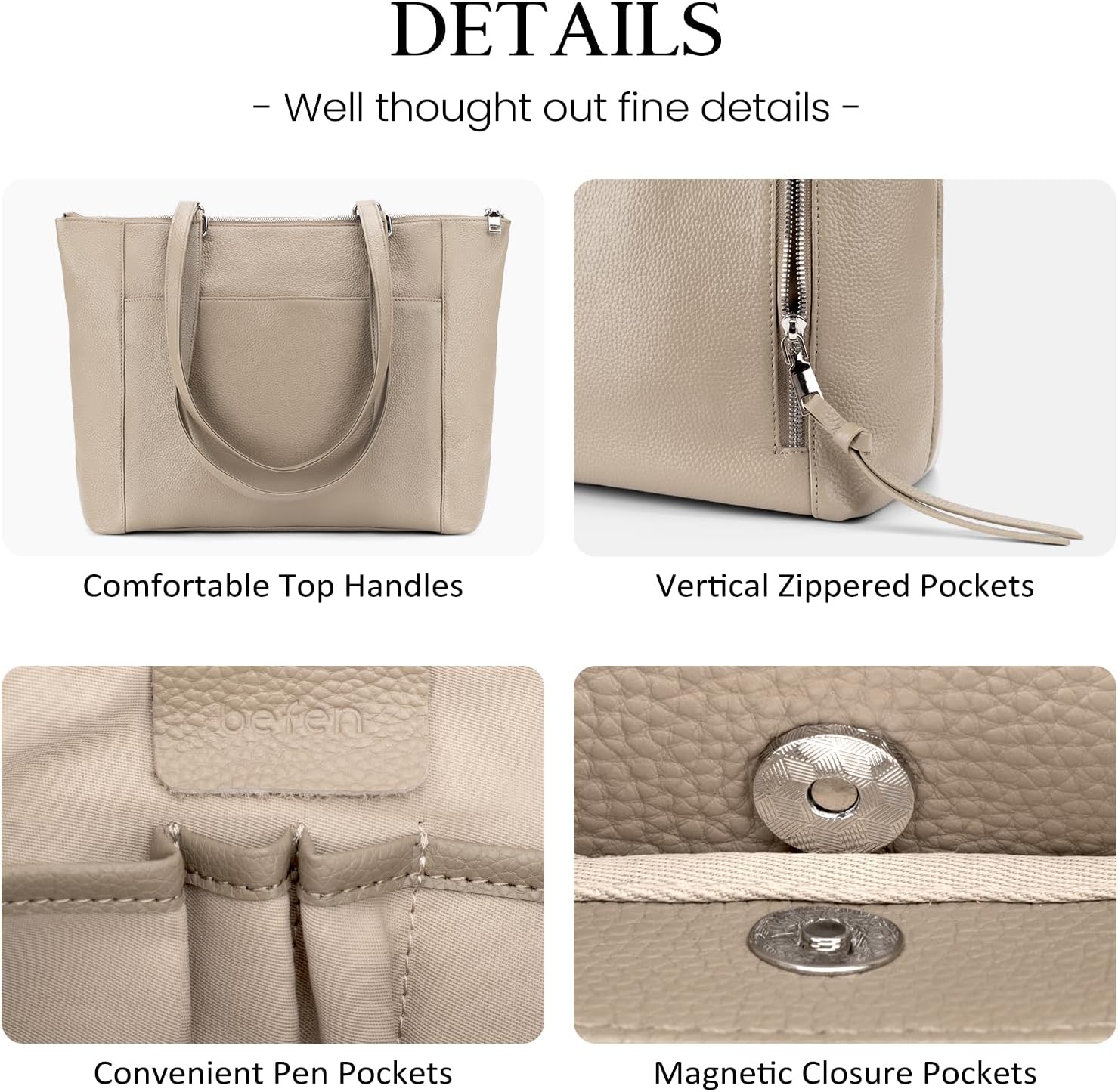 befen Genuine Leather Tote Bag for Women, Large Tote Bag for Women for Work Purses Satchel Handbags with Top Handles - Image 7