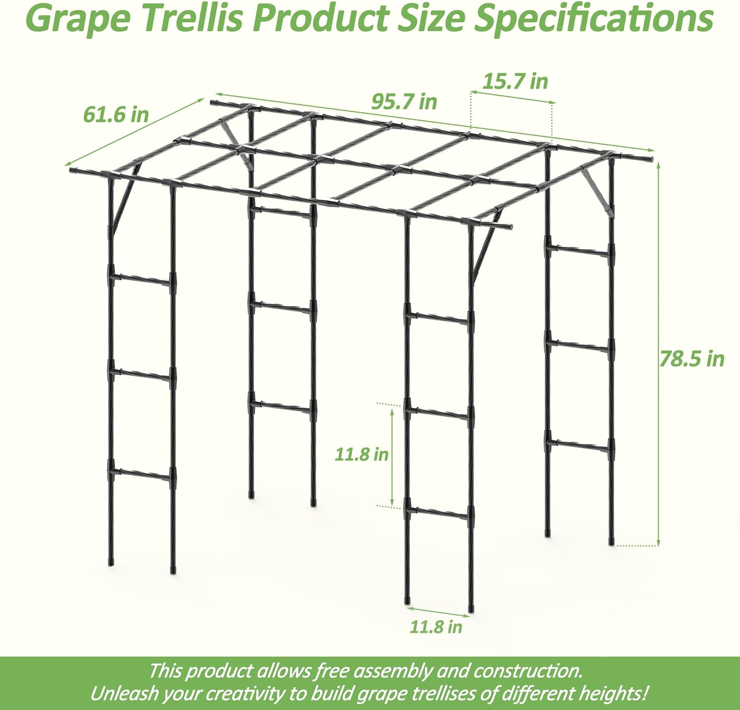 Grape Vine Trellis - Cucumber Trellis Size: 79 * 79 * 59 inches - Large Outdoor Garden Arch Trellis, Used for Outdoor Climbing of Plants, Courtyard and Garden Decoration of Pavilions (Black)
