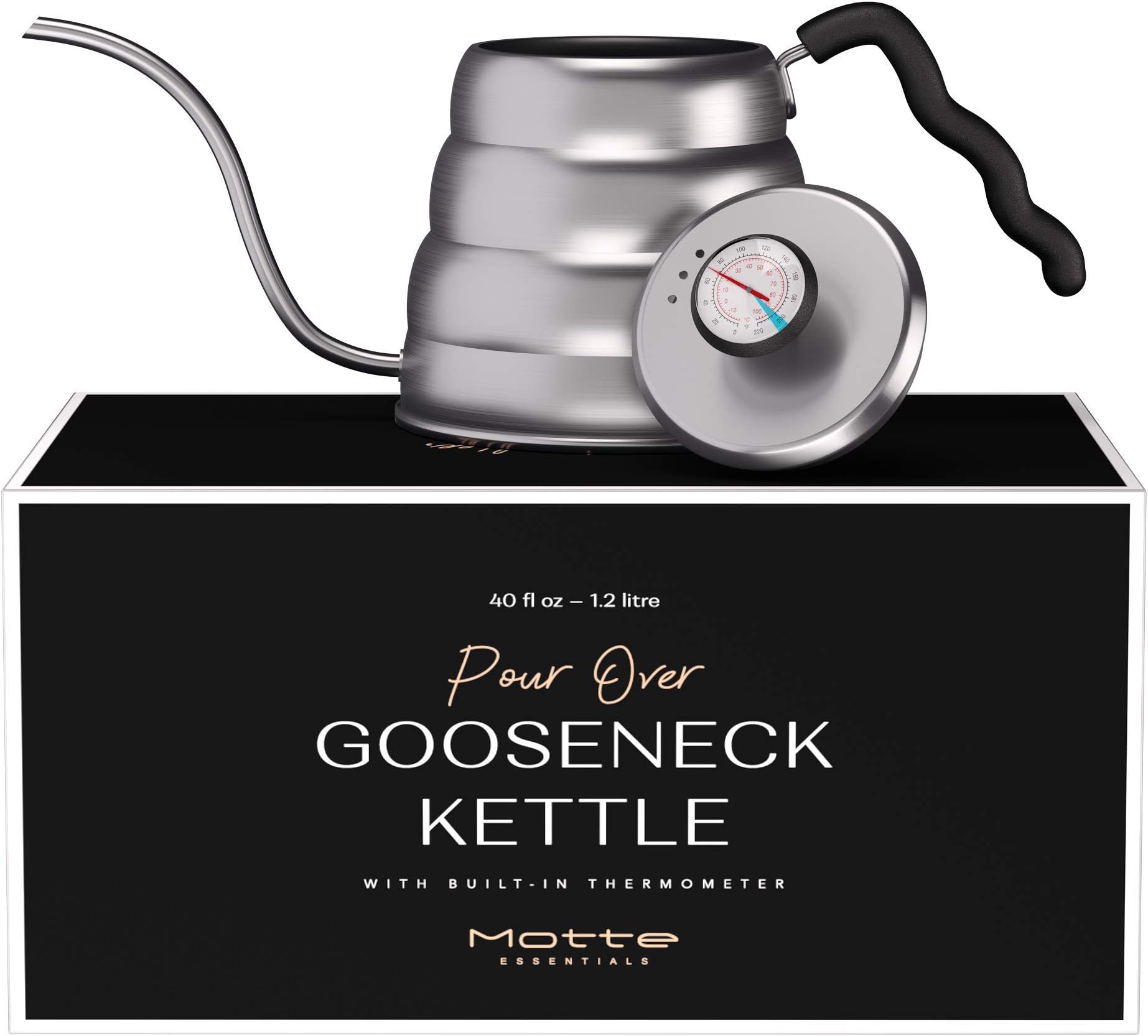 Gooseneck Kettle - Stainless Steel Tea Kettle with Thermometer - Suitable Pour Over Coffee Kettle and for Induction Stovetop - 40oz/ 1.2l