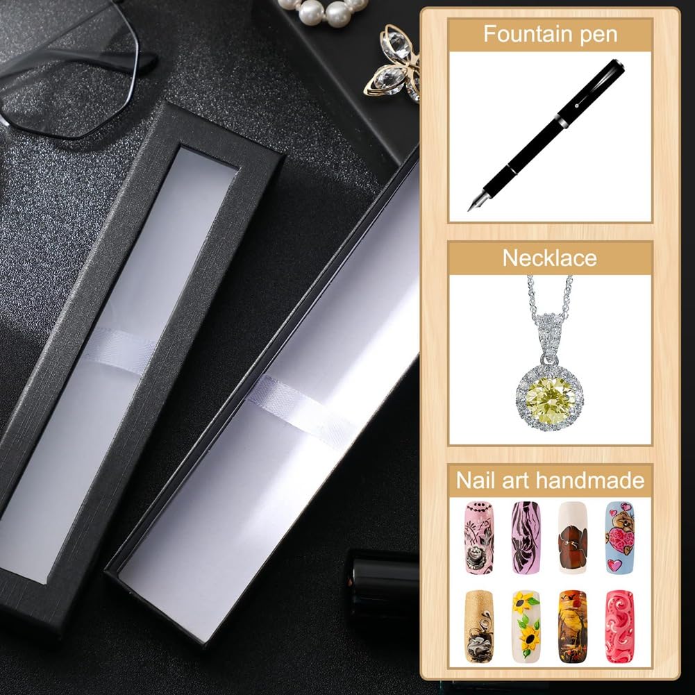 Confezione 16 Scatole Portapenne Regalo In Cartone Nero Con Finestra Trasparente – Ideali Per Penne, Gioielli, Matite (17,5x4,3x2 Cm)