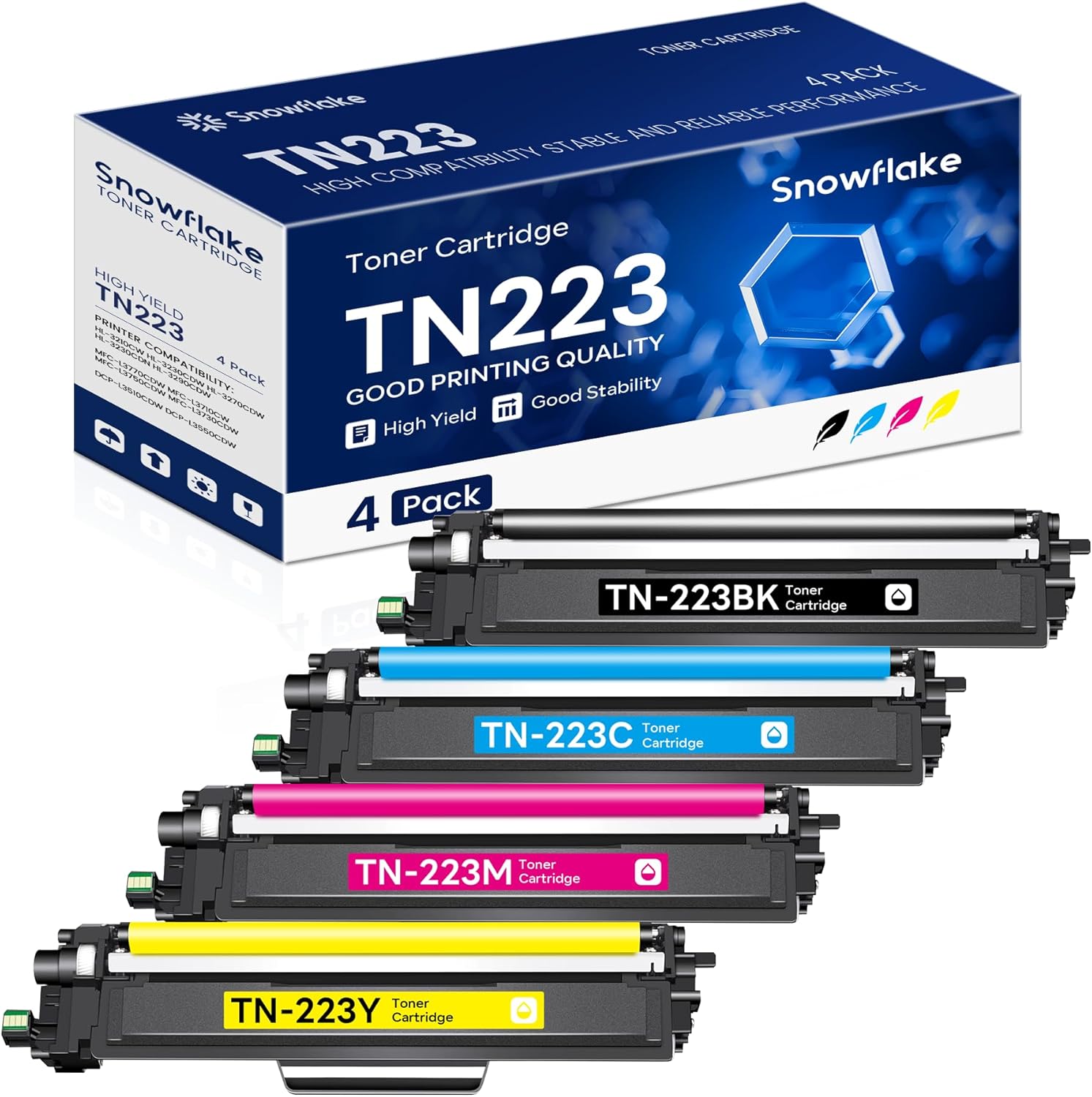 TN-223 TN223 BK/C/M/Y Toner Cartridge 4 Pack Compatible TN223 Black Cyan Magenta Yellow Toner Cartridges Set Replacement for Brother TN223 TN-223 MFC-L3710CW MFC-L3770CDW MFC-L3750CDW