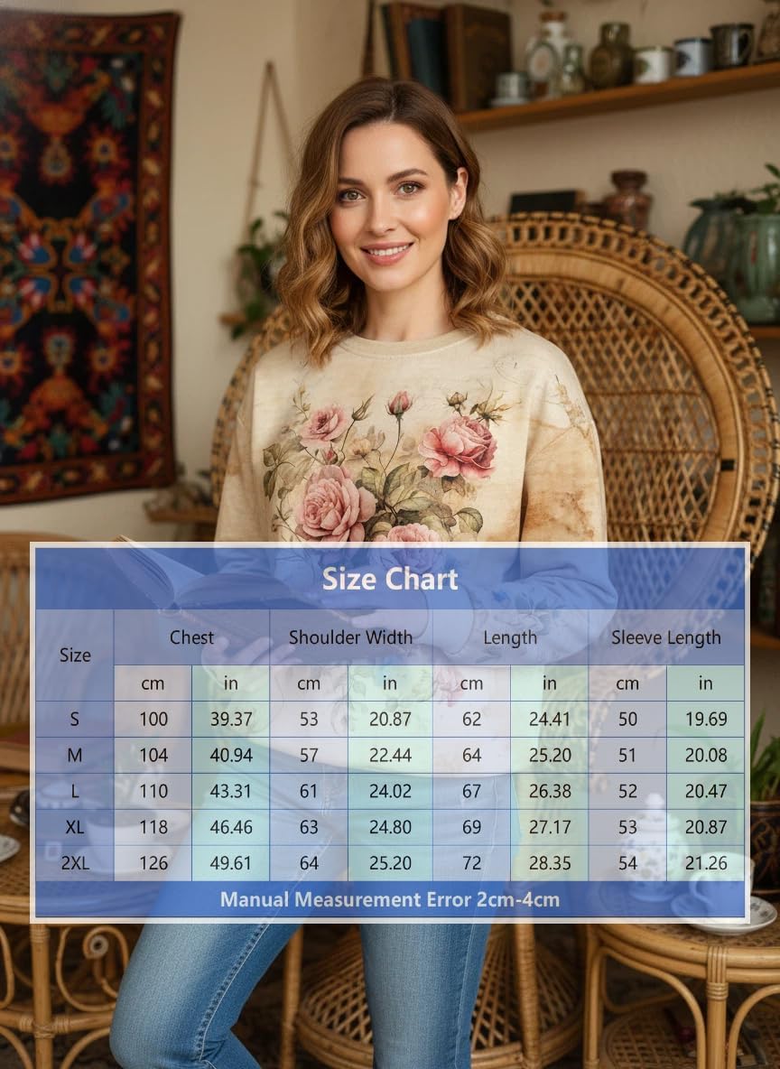 Women's Floral Print Long Sleeve Crewneck Sweatshirt Loose Fit Comfortable Casual Pullover Tops for Women - Image 4
