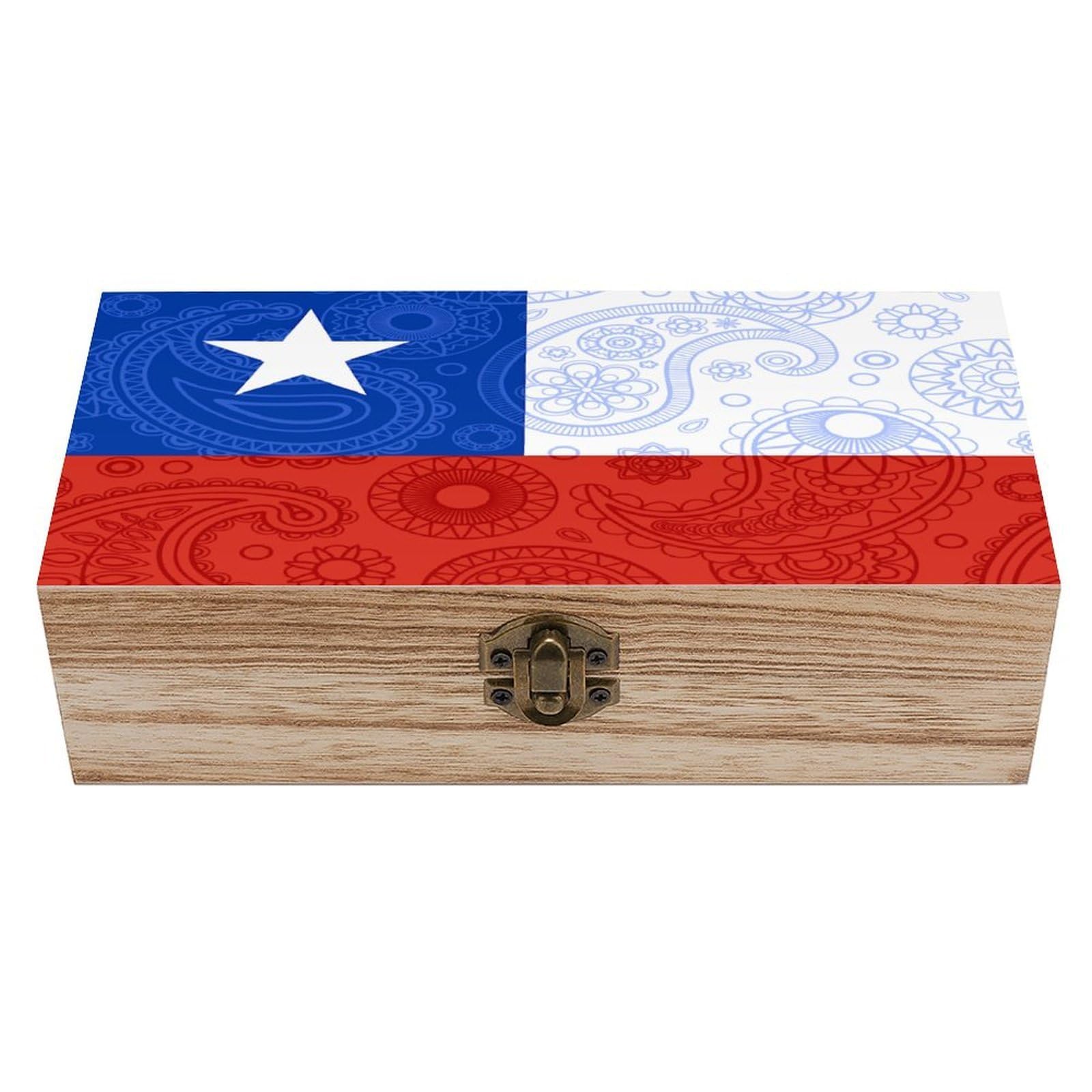CGSBNGHA Chilean Paisley Flag Wooden Storage Boxes with Lid Memory Box Decorative Organiser for Office And Home