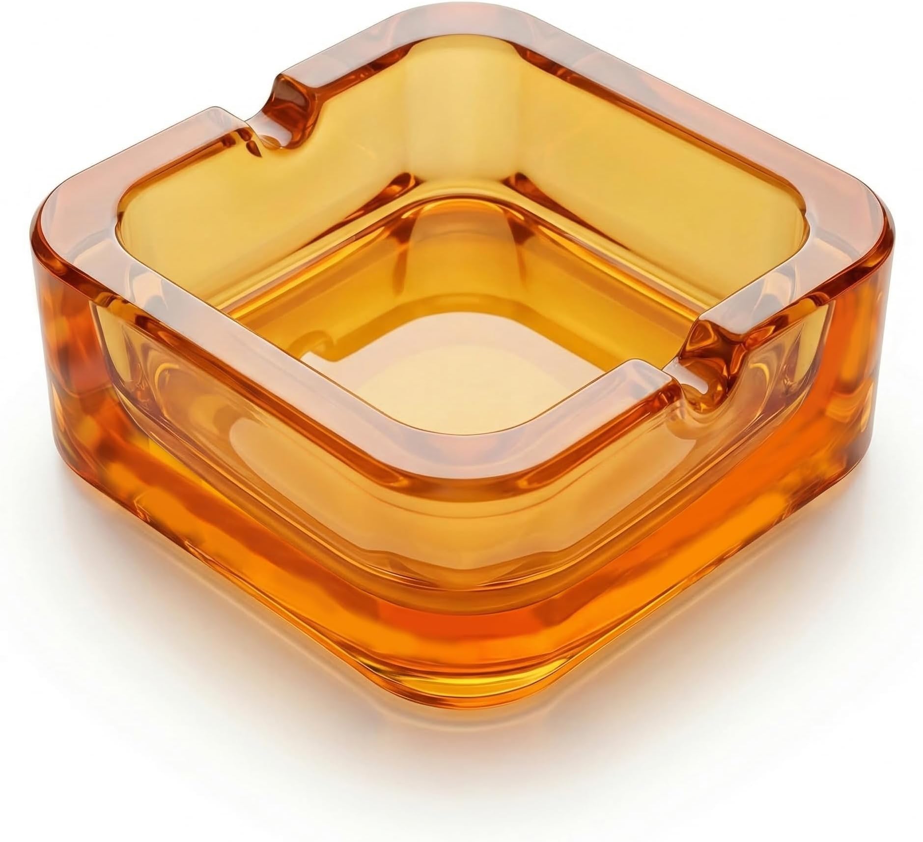 Crystal Glass Ashtray for Cigarettes & Cigars, Vintage Square Design for Home, Office, Bar - Heavy Duty Clear Ashtray for Tabletop Use