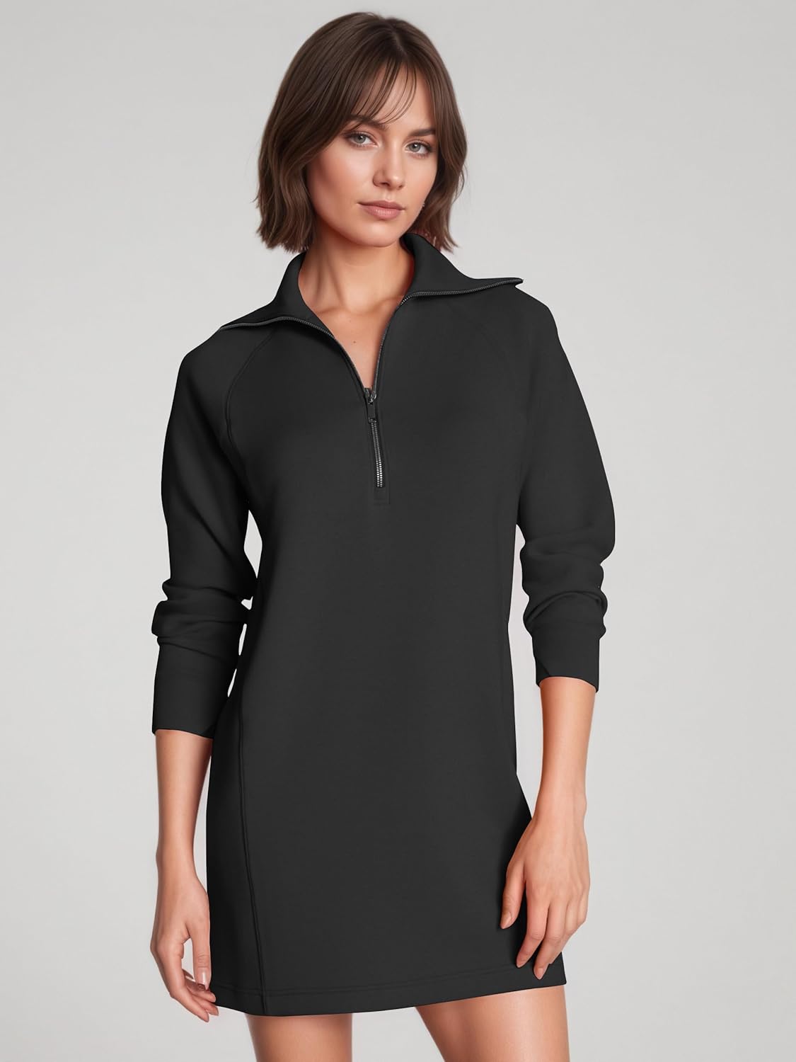 COCOMARTS Womens Long Sleeve Sweatshirt Dress Crewneck Quarter Zip Mini Dresses with Pocket 2025 Fall Winter Fashion Clothes - Image 2