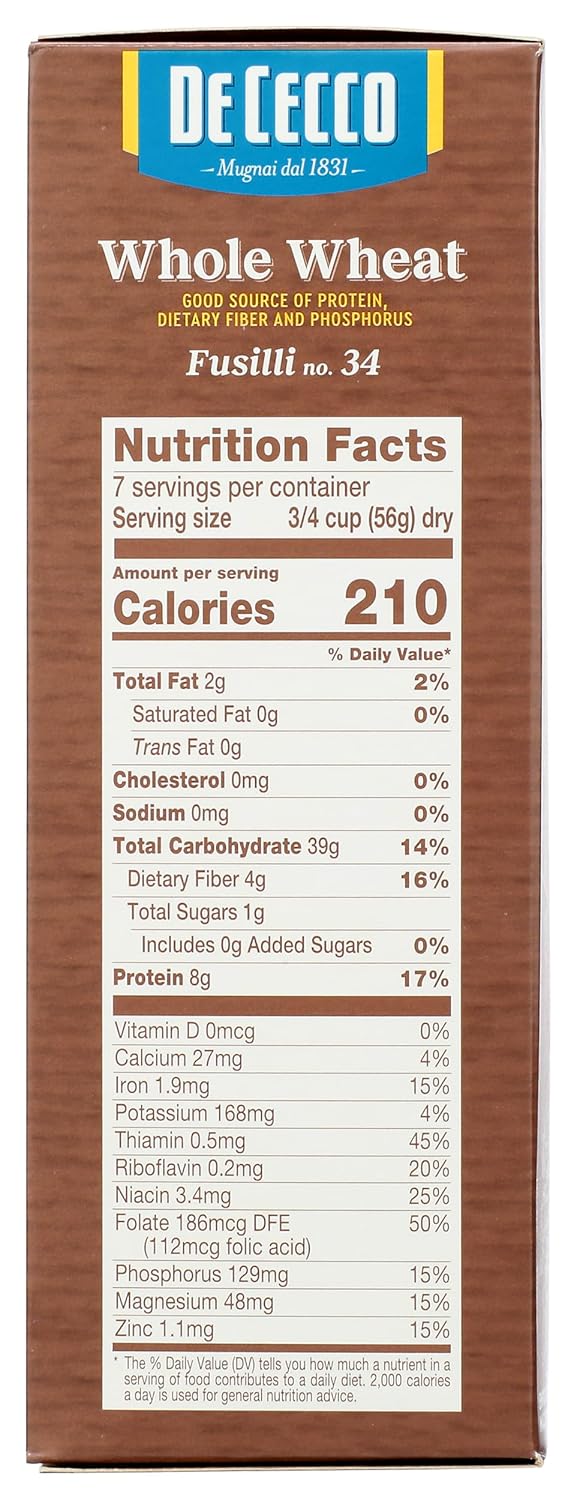 De Cecco Pasta Fusilli Whole Wheat, 13.25 oz
