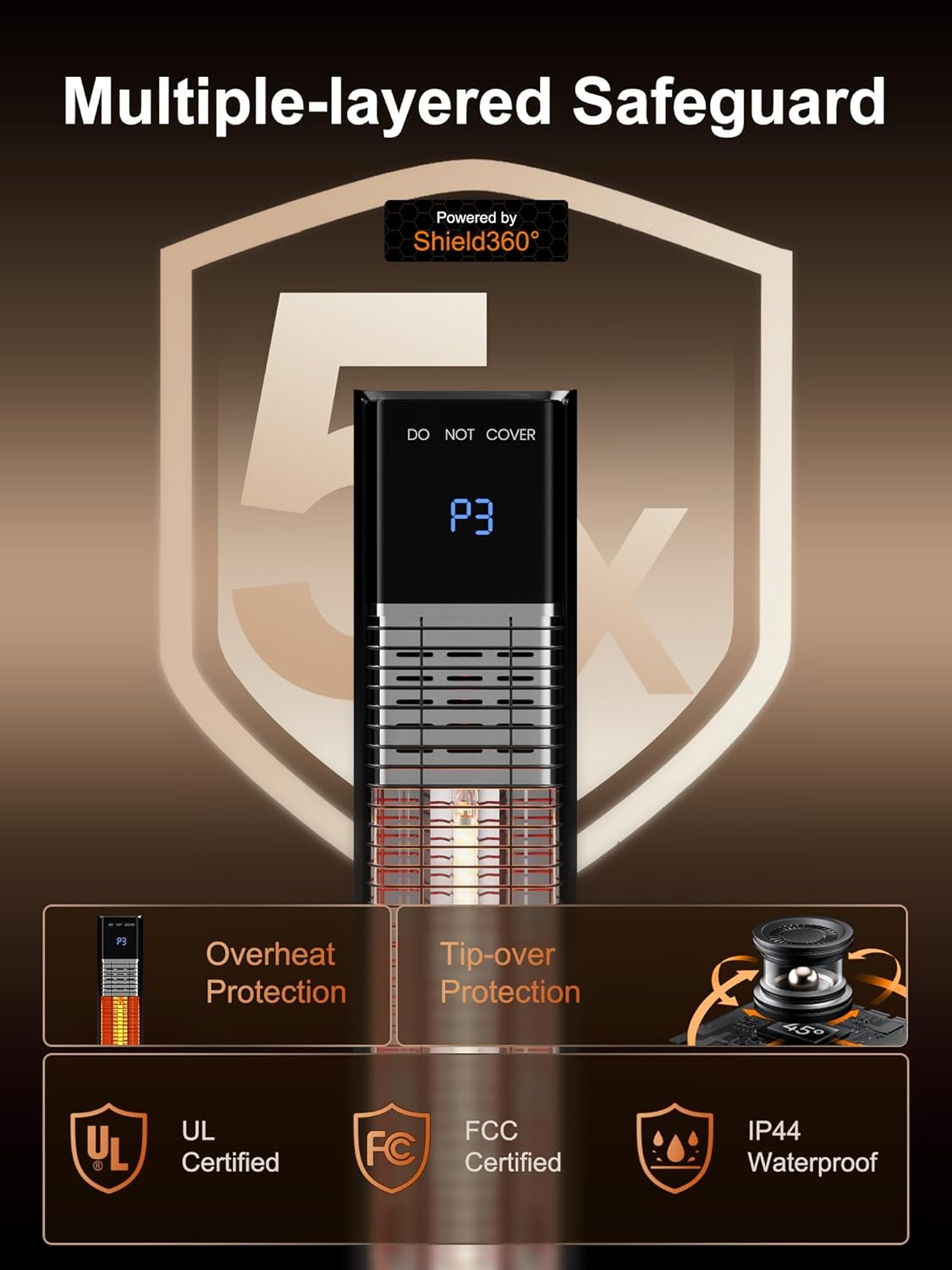 Uthfy Electric Outdoor Patio Heater,1500W Infrared Heater with 24H Timer, Remote, Waterproof, Quiet Portable Space Heater for Large Room, 35” Tower Heater for Indoor Garage, Balcony, Backyard, Shop