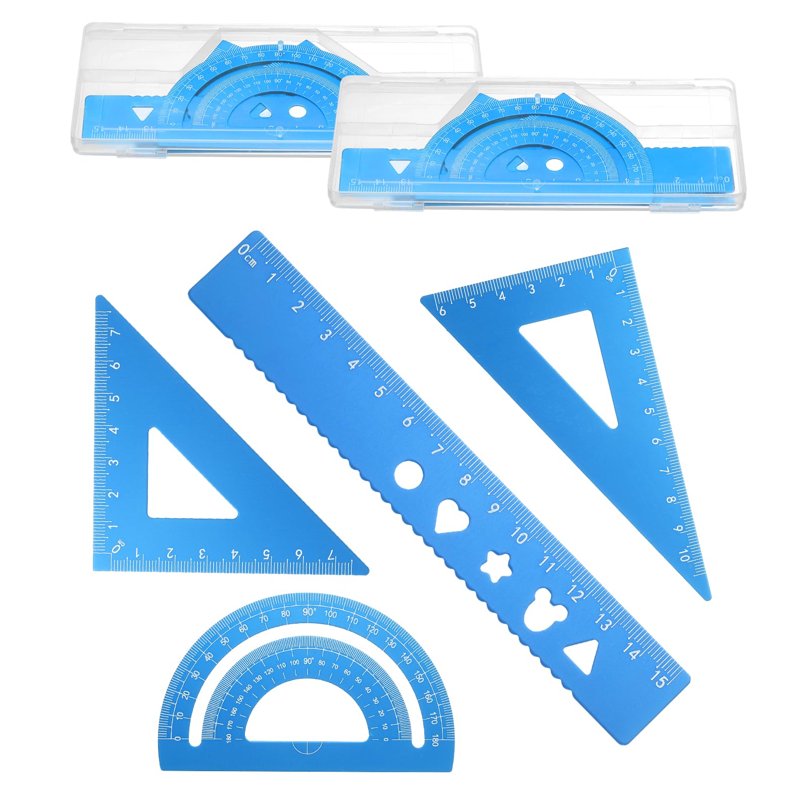 PATIKIL 8 Pcs Geometry Drafting Tool, Aluminum Alloy Geometry Kit Math Tool Includes 15cm L Ruler Protractor Triangles for Drafting Angle Measure Simple Science Experiment, Sky Blue
