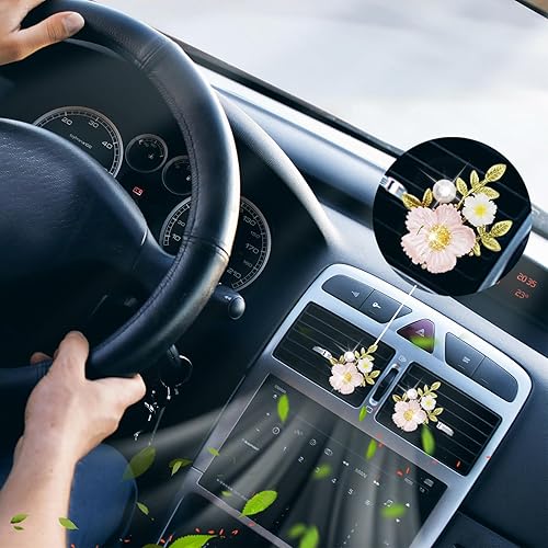 Miniatura 3 de Ambientadores de aire de flores para automóvil, 2 clips de salida de automóvil, 2 piezas de ramos de margaritas, bonitos accesorios de automóvil