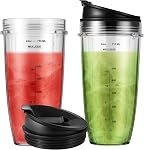 2-Pack 24oz Blender Replacement Cups with Sip & Seal Lids, Compatible with Single-Serve Blenders BL450 BL454 BL456 BL480 BL481 BL482 BL490 BL640 BL642 BL682