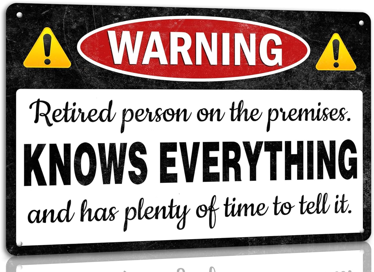 Funny Retirement Signs Retirement Warning Retired Person on the Premises Knows Everything Metal Tin Signs Retirement Gifts For Men Dad Living Room Bedroom Wall Decor Humor Sign 8 X 12 Inch