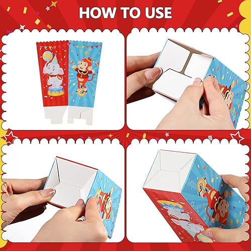 Miniatura 4 de Tiamon 32 cajas de palomitas de maíz de carnaval, animales de circo, contenedores desechables de 6 pulgadas, cajas de papel de palomitas de maíz a