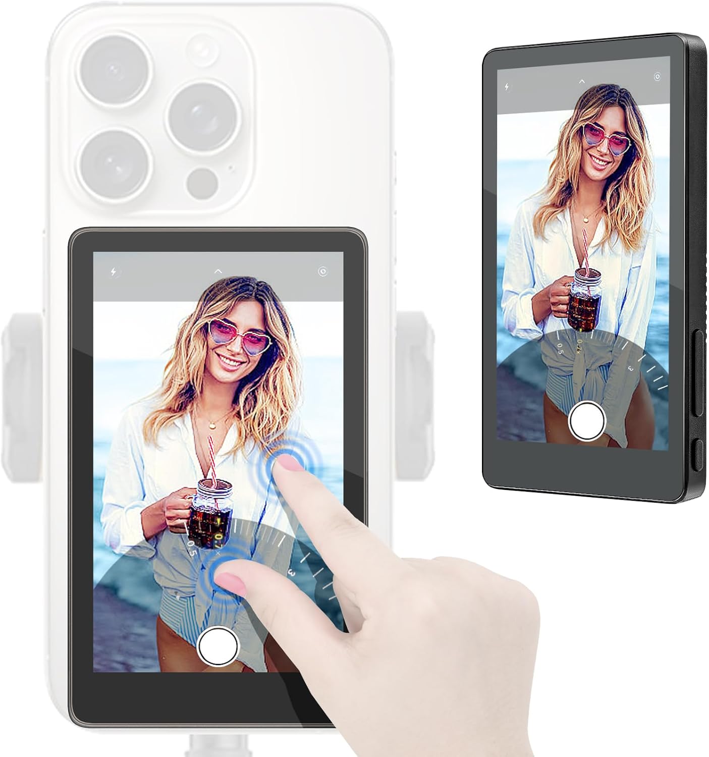 Touch Control Selfie Monitor Screen iPhone & Android, 4" Back Camera Vlog Monitor with 4K Projection, Audio, Adjustable Brightness, Low Latency, 1500mAh, for TikTok YouTube Live Streaming (Dark gray)