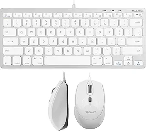 Macally USB C Wired Mouse and a USB C Mini Keyboard, Add Simplistic Apple Aesthetic to Your Office