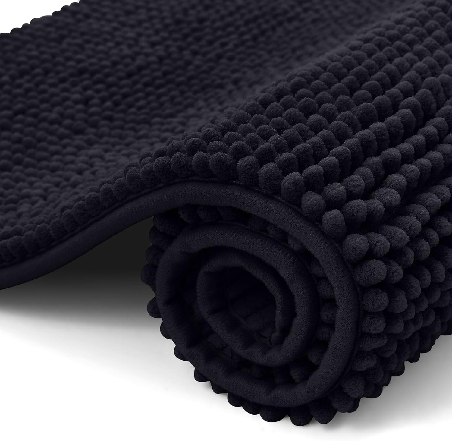 OLANLY Chenille Badematte rutschfest Badezimmerteppich Weich Badteppich Saugfähige Badvorleger Waschbar Duschvorleger für Badezimmer, 50 x 80 cm, Schwarz