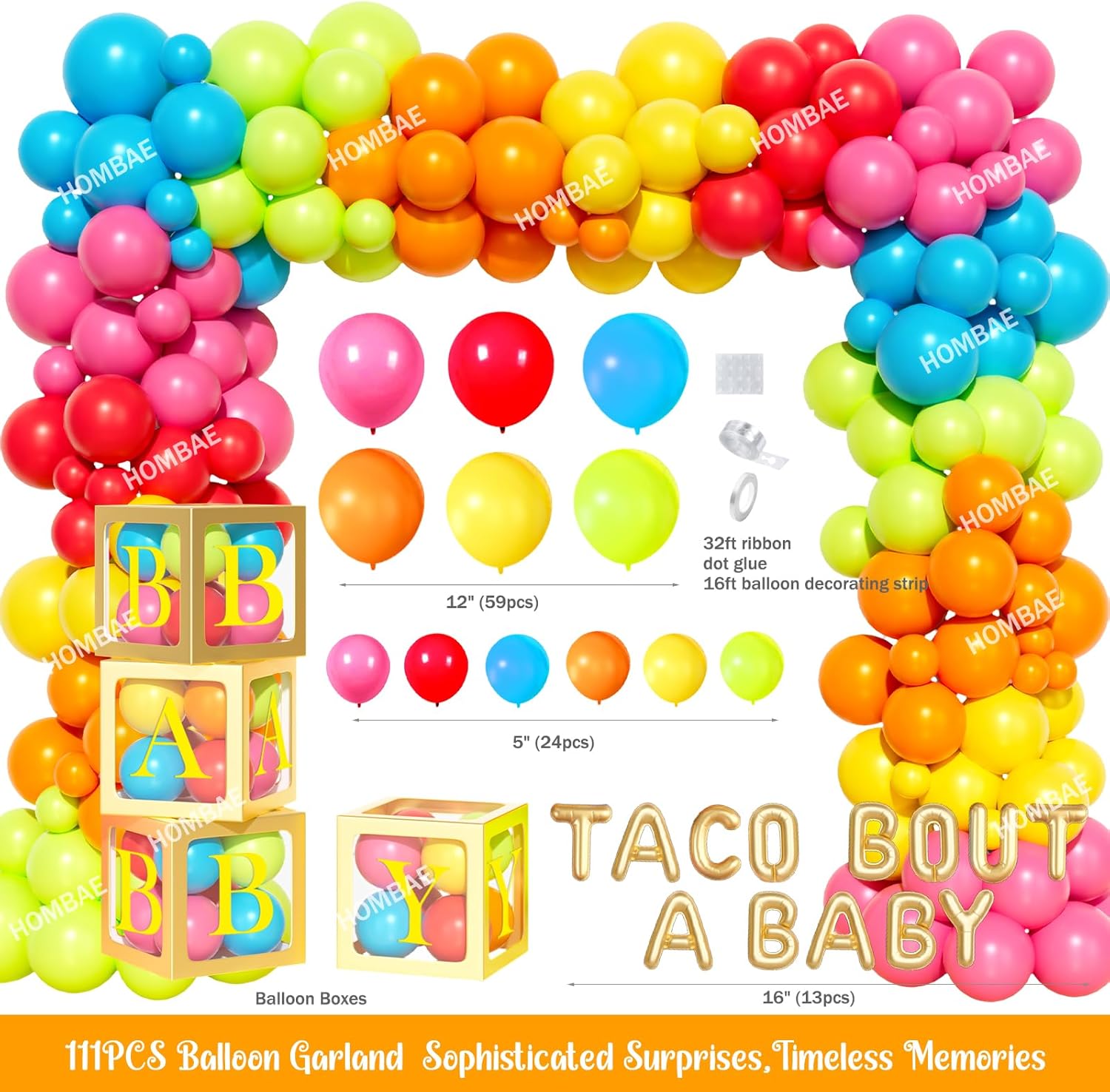 Hombae Taco Bout A Baby Decorations, Fiesta Baby Shower Decorations, Mexican Themed Backdrop Balloon Banner Boxes Poster Sash Pin for Taco Party Supplies