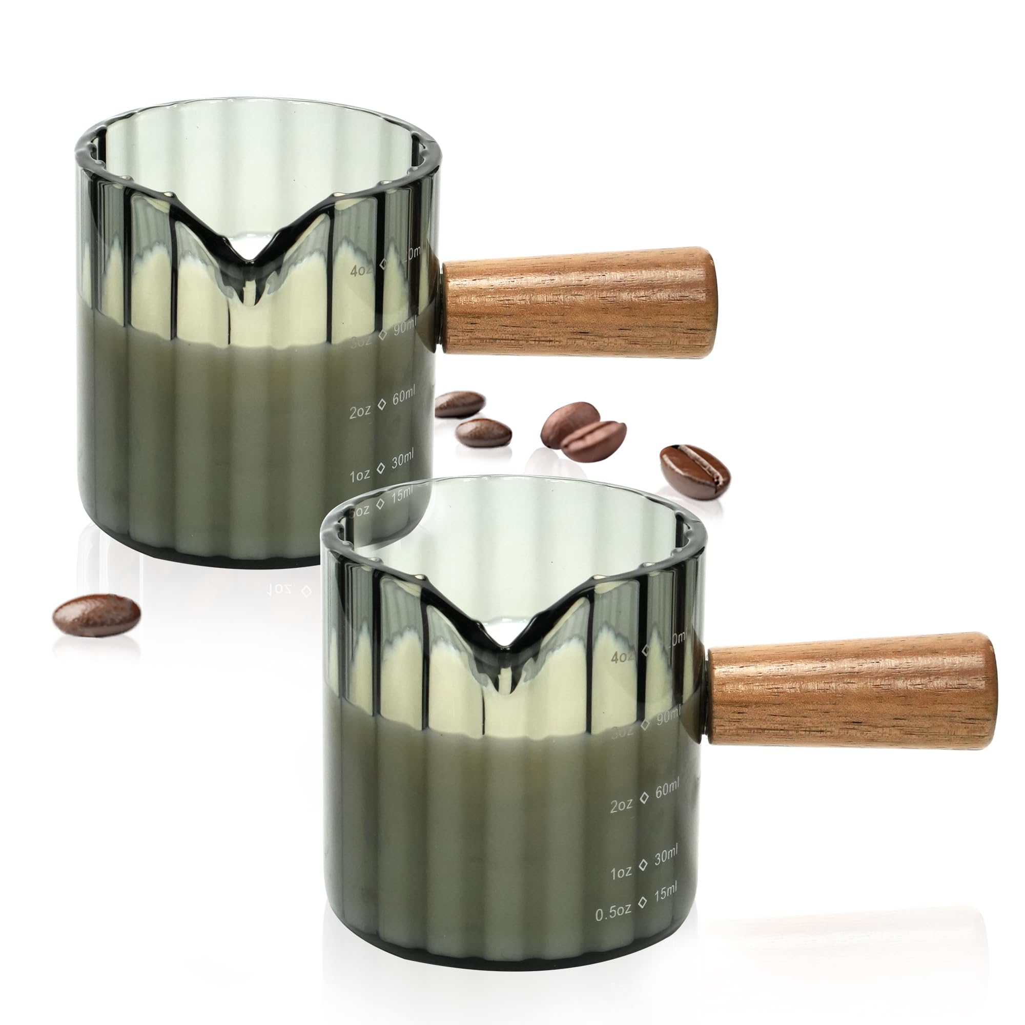 Espresso Cups Set of 2, 4 OZ Espresso Shot Glasses with Wood Handle, Gray