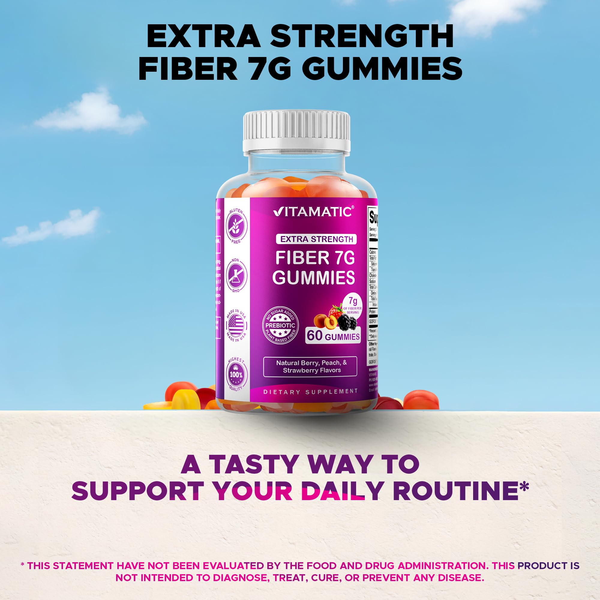 Vitamatic Extra Strength Prebiotic 7g Fiber, 60 Gummies - 2 Pack — Amazon image 5