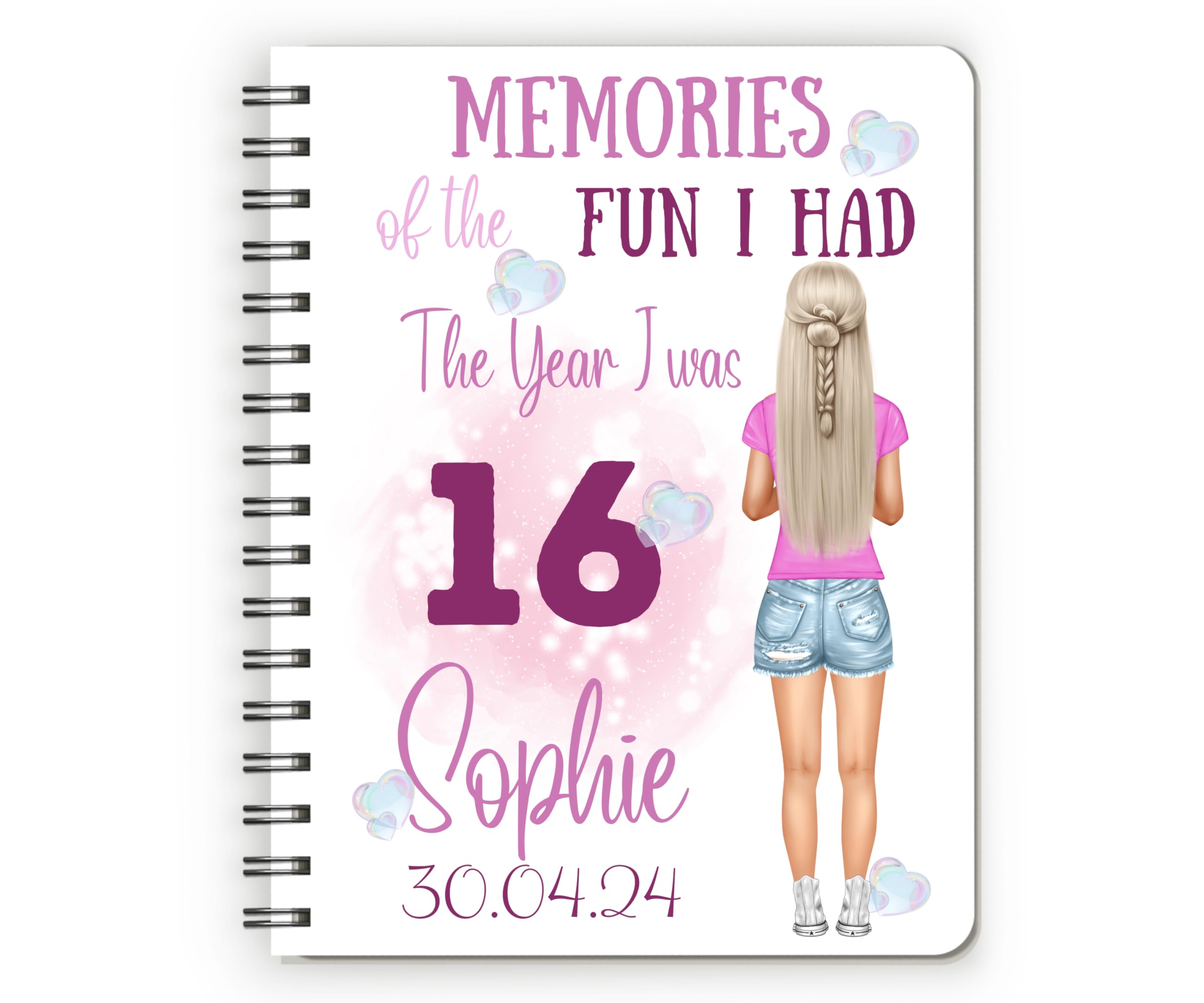 16th Birthday Gift for Girls, Stationery for Girls Age 16, Journal for Girls Aged 16 Year Old Girl Gifts. Options to Change Hairstyle and Outfit to Resemble Recipient