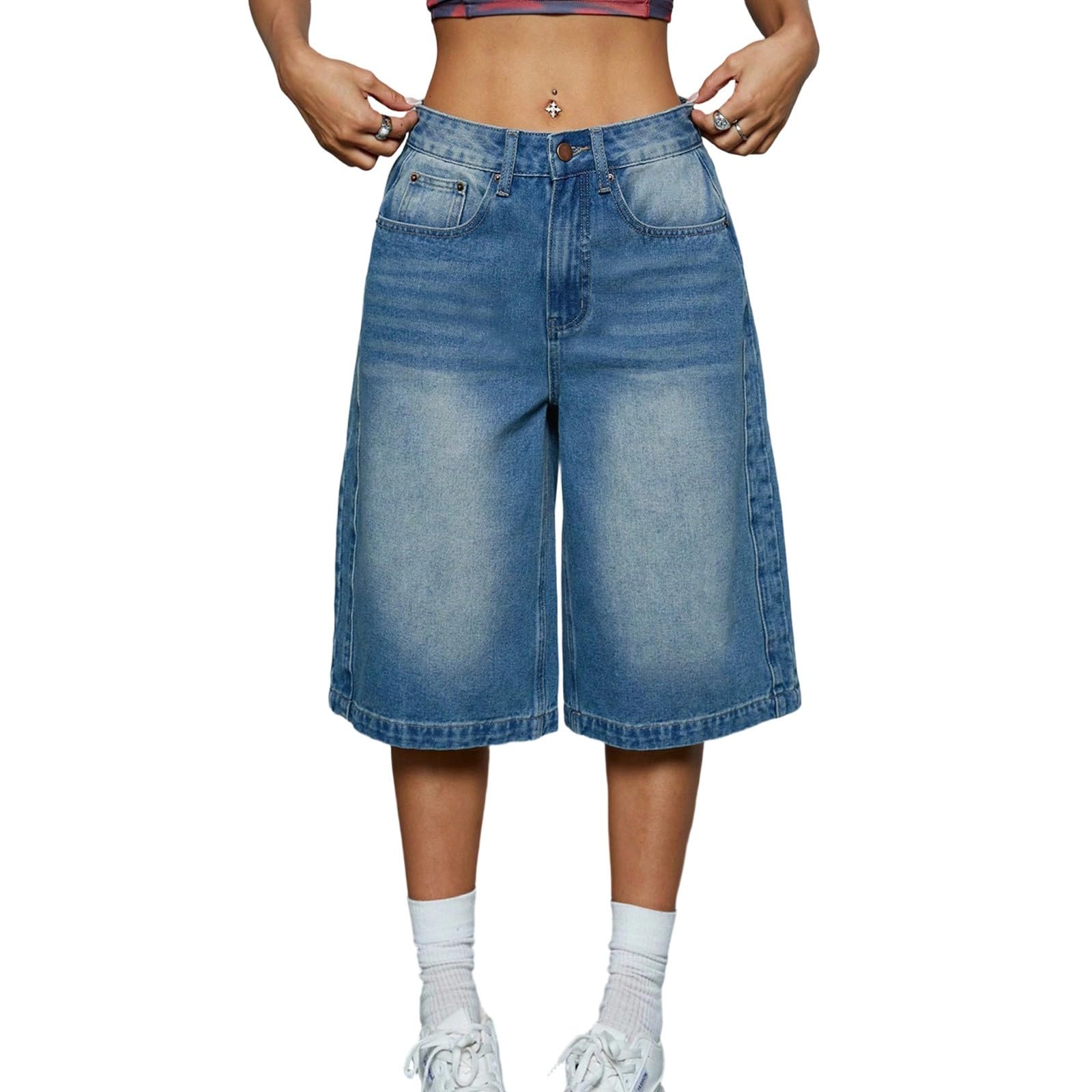 Générique Shorts Femme d'Été Shorts Femme d'Été Short en Jean Droit -Cuisse, Coupe décontractée d'été, Taille Haute, Confortable et Extensible (Blue, XL)