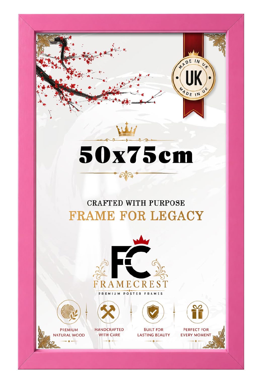 FRAMECREST New Lifestyle 50x75cm Poster Frame | MDF Wood and Polished Perspex | Handcrafted for Gallery Family Photo Portrait Anniversary/Birthday/Wedding/Gifting-[Pink] — image 1