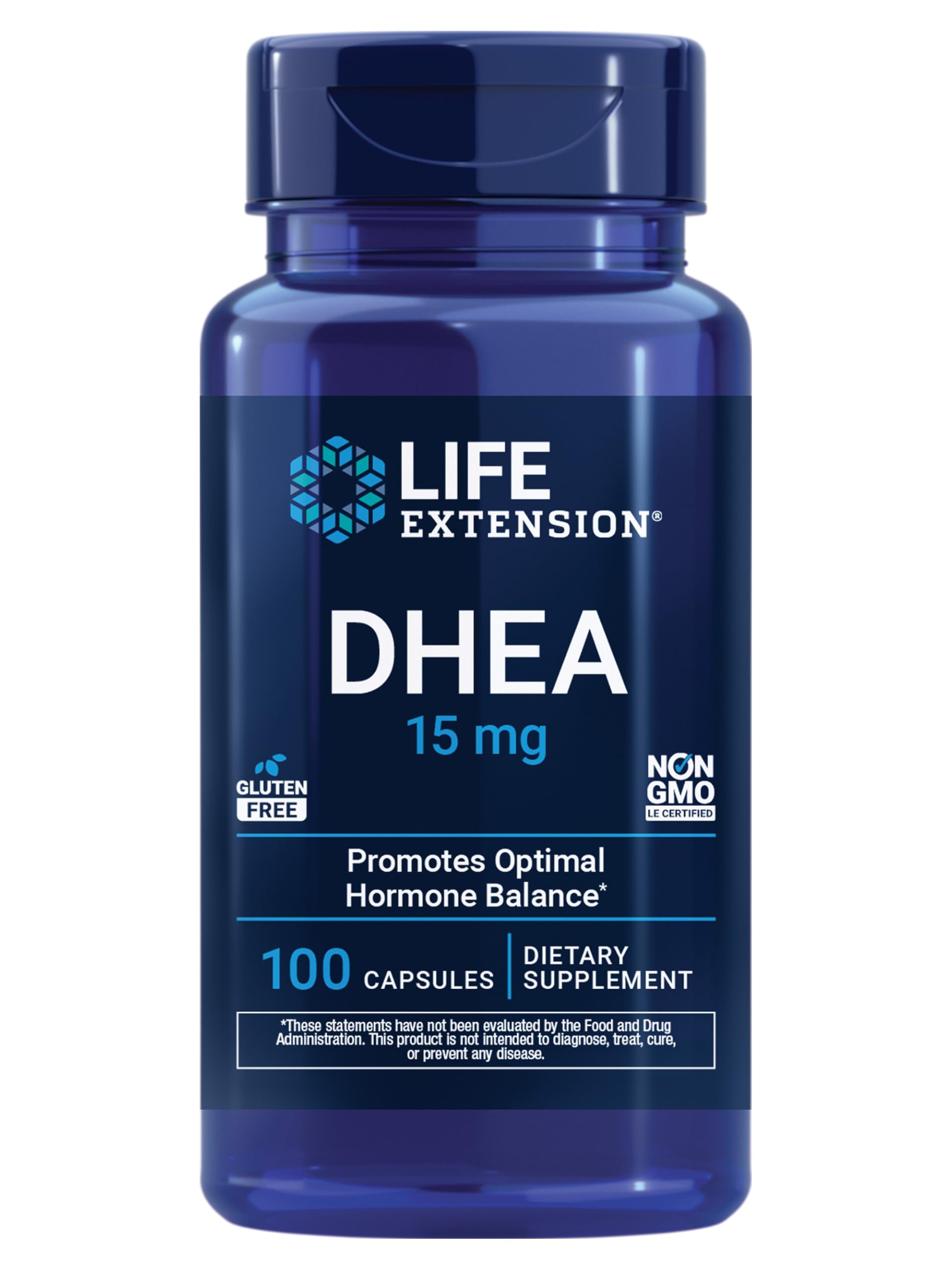Life Extension DHEA 15 mg – Hormone Balance Supplement, Memory, Muscle Mass and Bone Density Support, Healthy Sex Drive, Gluten-Free, Non-GMO, 100 Capsules