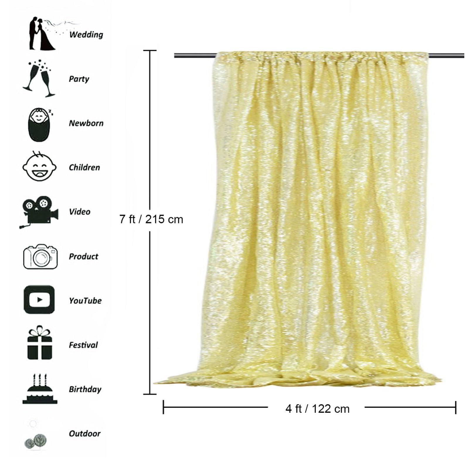 Rideaux à paillettes jaunes 122 x 215 cm pour accessoires de photographie, arche de mariage et décoration de fête prénuptiale