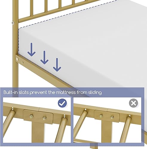 Miniatura 7 de Yaheetech Base de cama tamaño individual con plataforma de metal, base de colchón con cabecero y estribo, no necesita somier, almacenamiento debajo