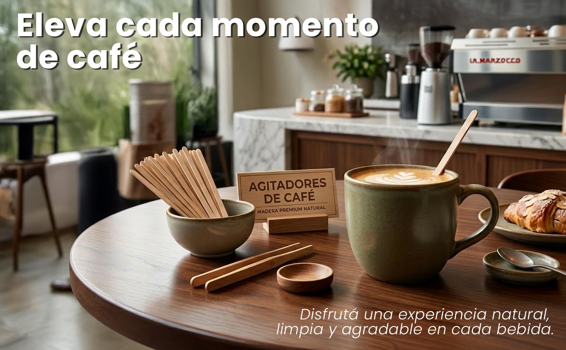 GASTROTOMI Palitos de Madera para Café 1000 Unidades – Palillos Desechables de 14 cm – Paletinas Café Ecológicas Biodegradables – Removedor Café para Oficina y Catering - Cucharas de Bambú desechables — view 9