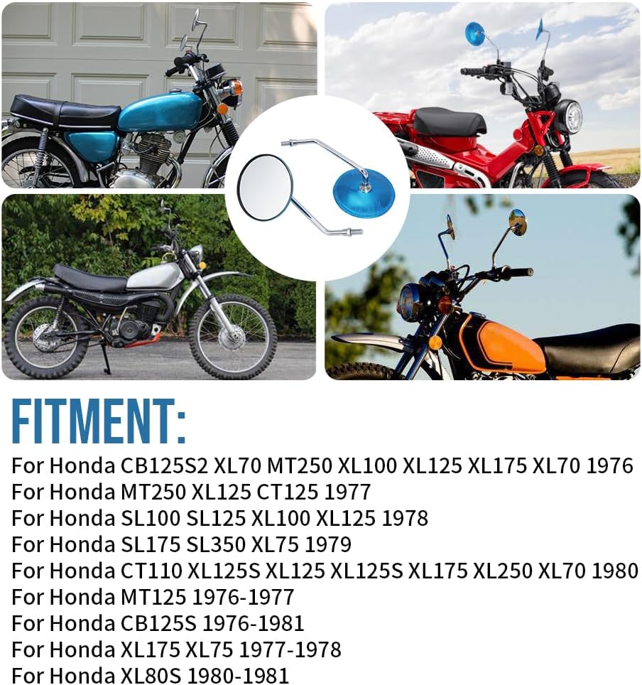 Motoparty Motorcycle Rear View Mirror M10×1.25 for Honda CB125S MT125 MT250 XL100 XL125 XL175 XL70 CT125 SL100 SL125