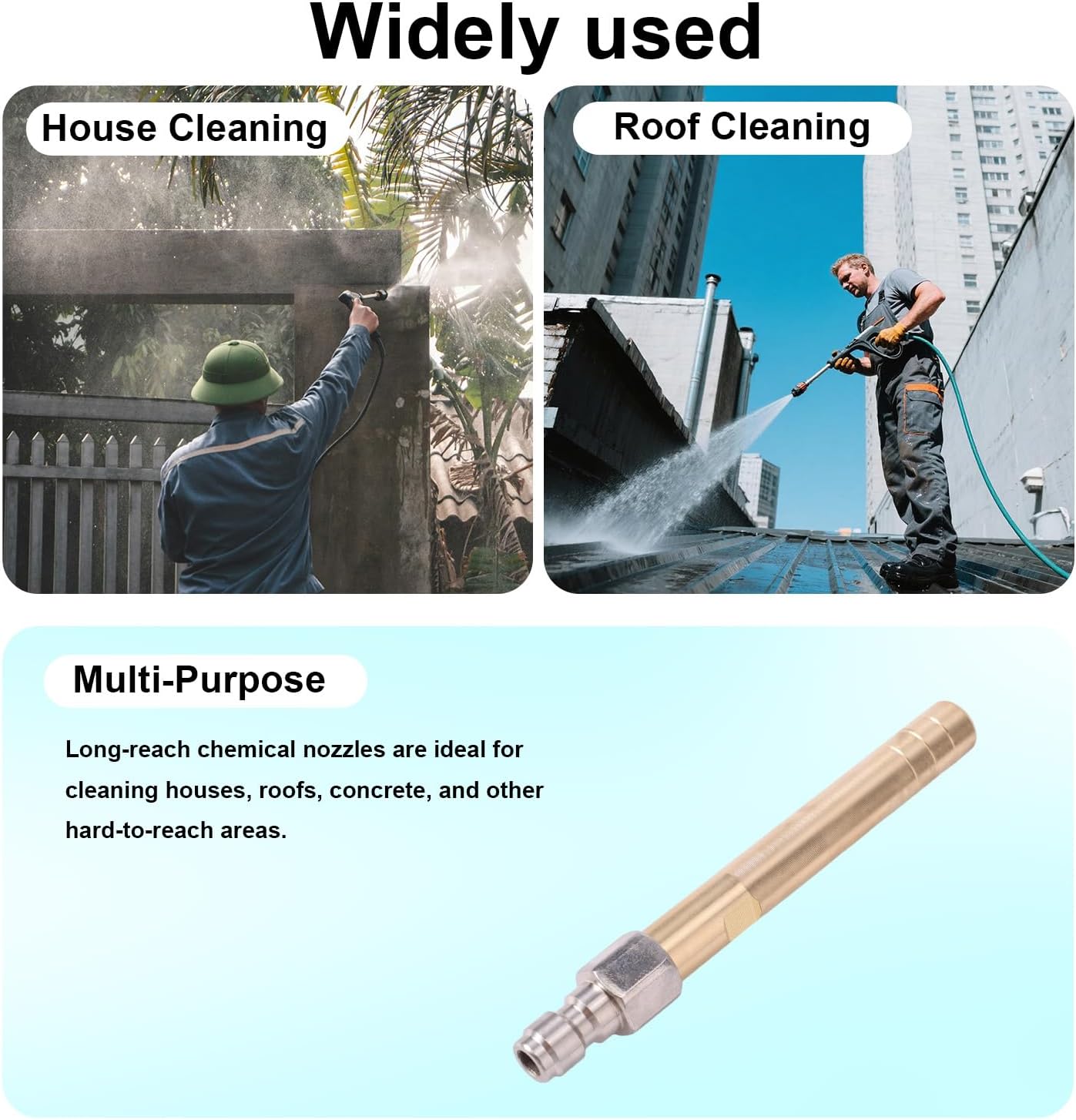 Long Range Chemical Nozzle for Pressure Washer, Stainless Steel and Brass Ladder Shooter Saver Spray Tip 1/4’’ Quick Connect Ideal for Roof & High Reach Cleaning