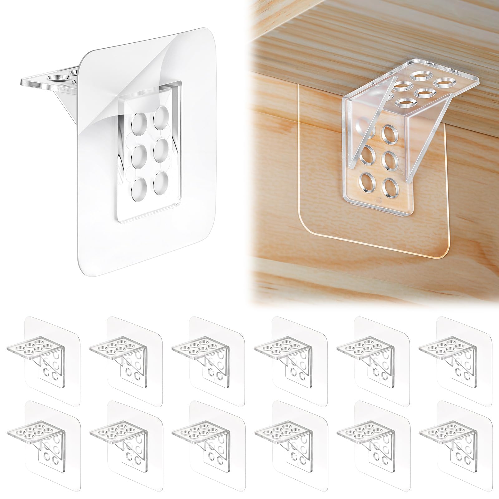 AOOSU 12pcs Shelf Support Pegs, Adhesive Shelves Bracket,No-Screw L-Shaped Support Racks,Partition Pin for Furniture,Shelf Pegs for Kitchen Clapboard Layer Cabinet Book Shelves