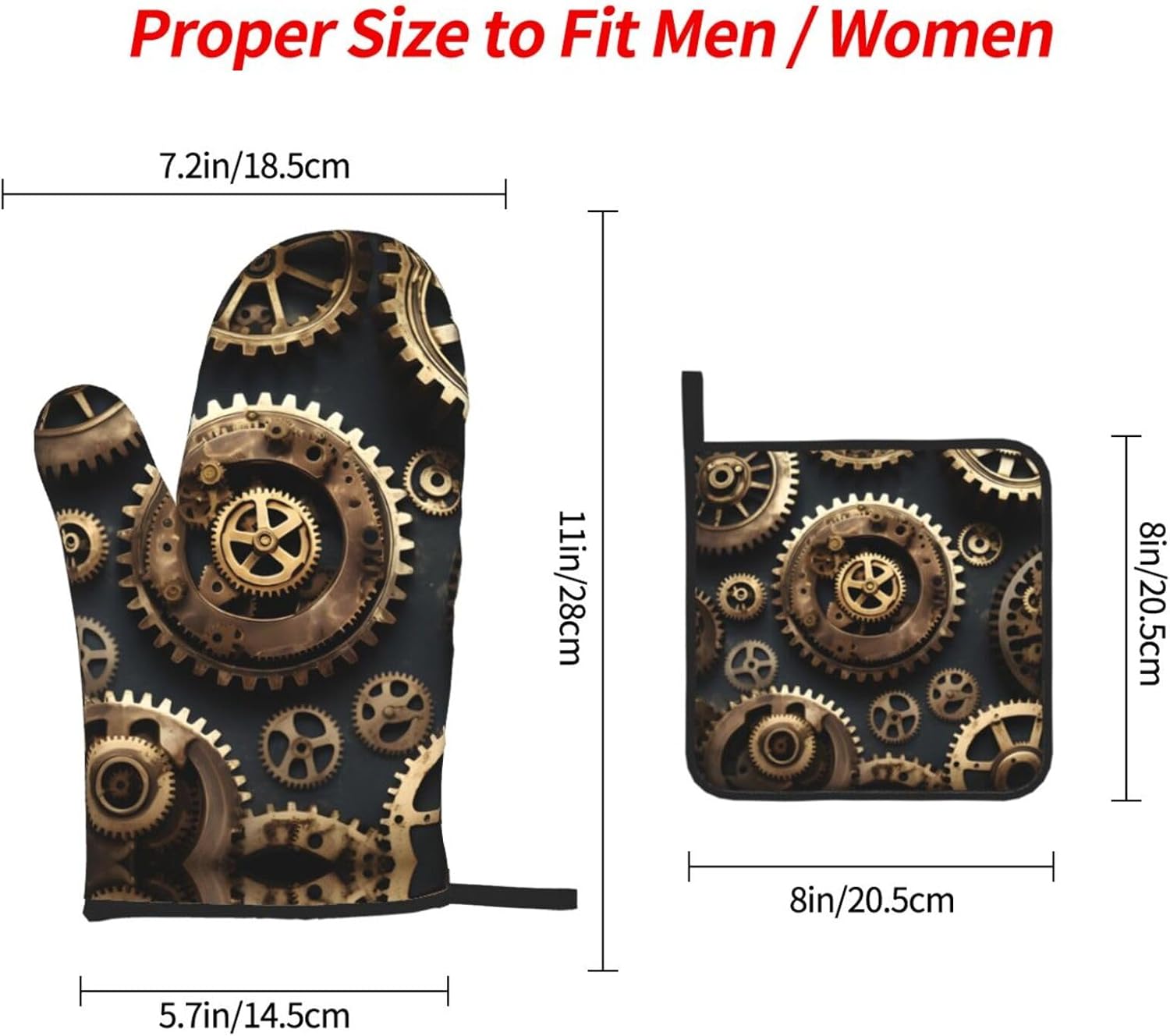 Steampunk Gears Print Heat Resistant Microwave Gloves, Used for Baking, Cooking, and Fashion Kitchen Essentials