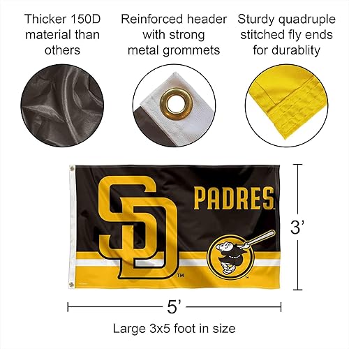 Miniatura 2 de Bandera de San Diego Padres Logo Insignia de 3 x 5 pies con ojal