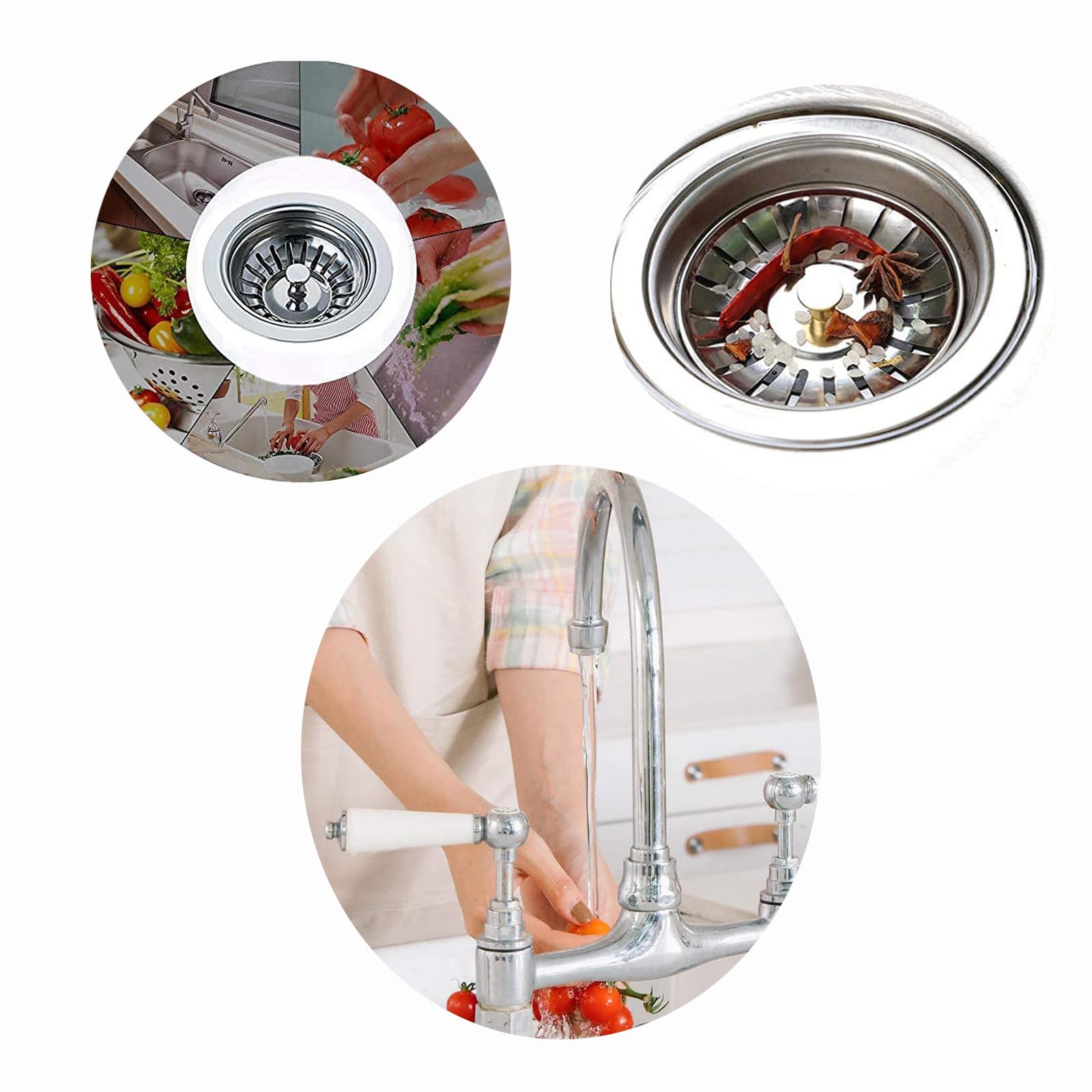 Cucina 84mm Lavello Spina Filtro Acciaio, Tappo lavello cucina, Filtro per Lavello in Acciaio Inossidabile con filtro funzione, per Cibo/Hair Catch(Lavelli Diametro Foro 84-85mm)