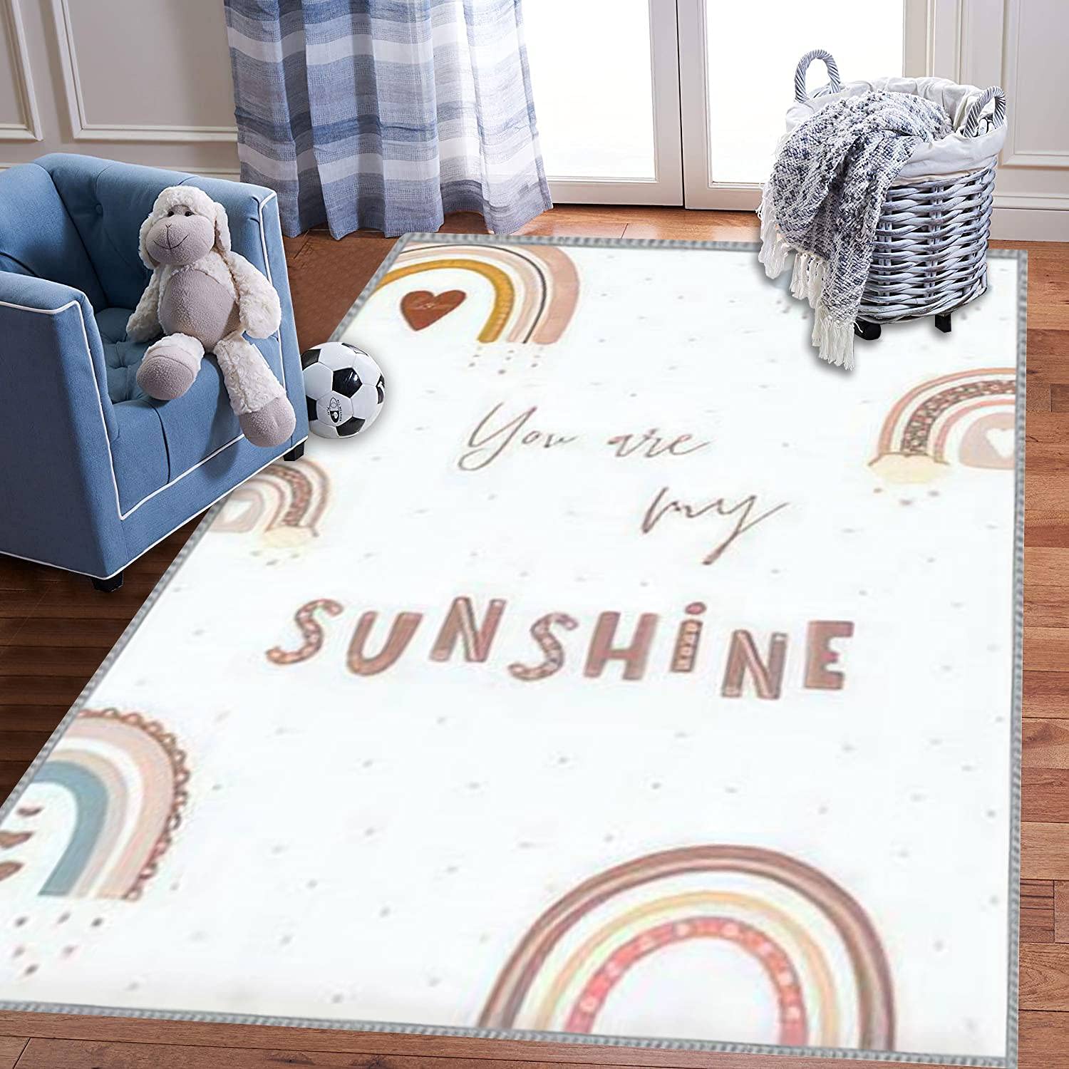 Kids Play Area Rugs Trendy Rainbow in Boho Style in You are My Sunshine 3D Carpet Extra Large Rug Kids' Bedroom Playroom Nursery Décor for Boys Girls, Learning & Playing 5x8 ft